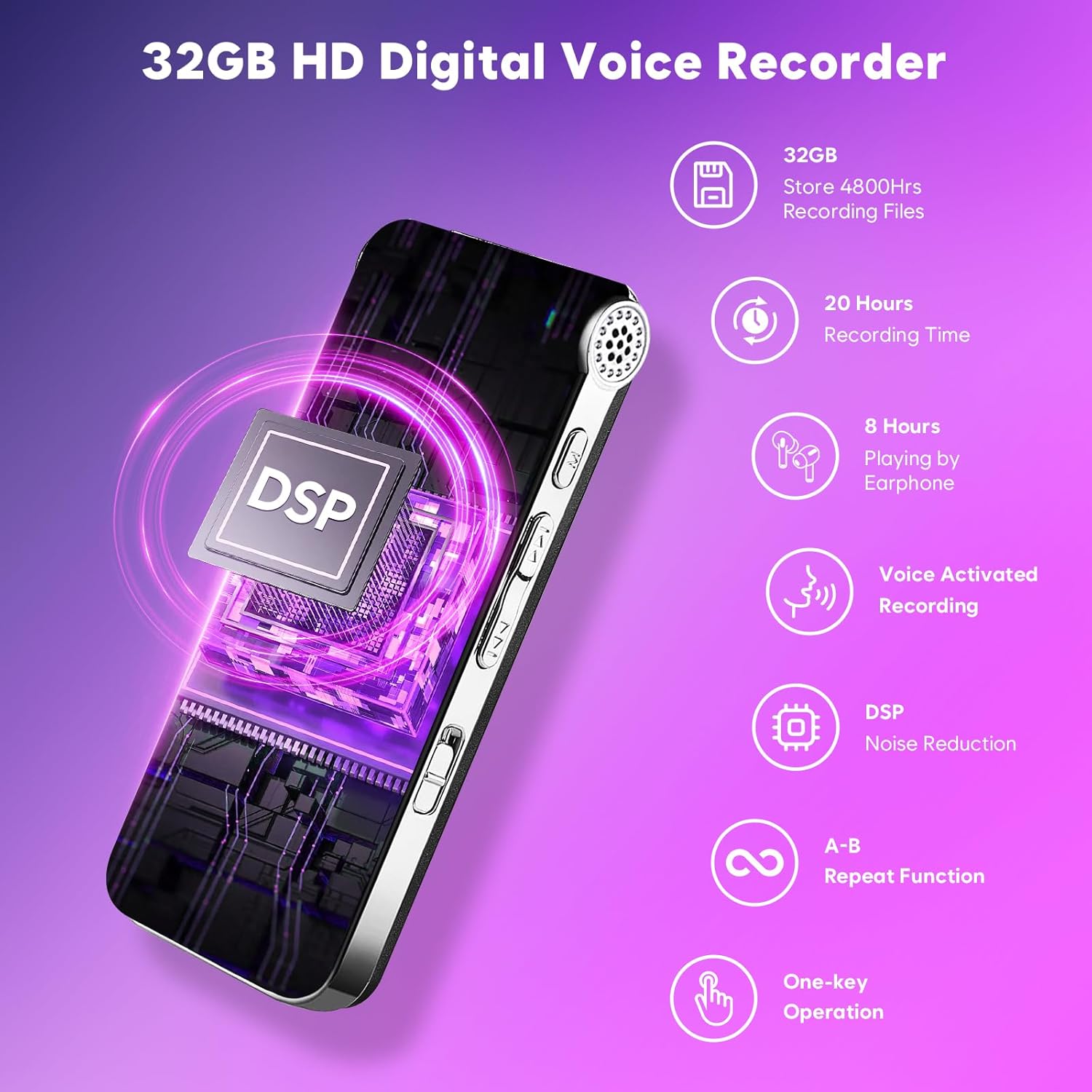 Detalle 2 de ZIPCIDE Voice Recorder 32GB 4800h