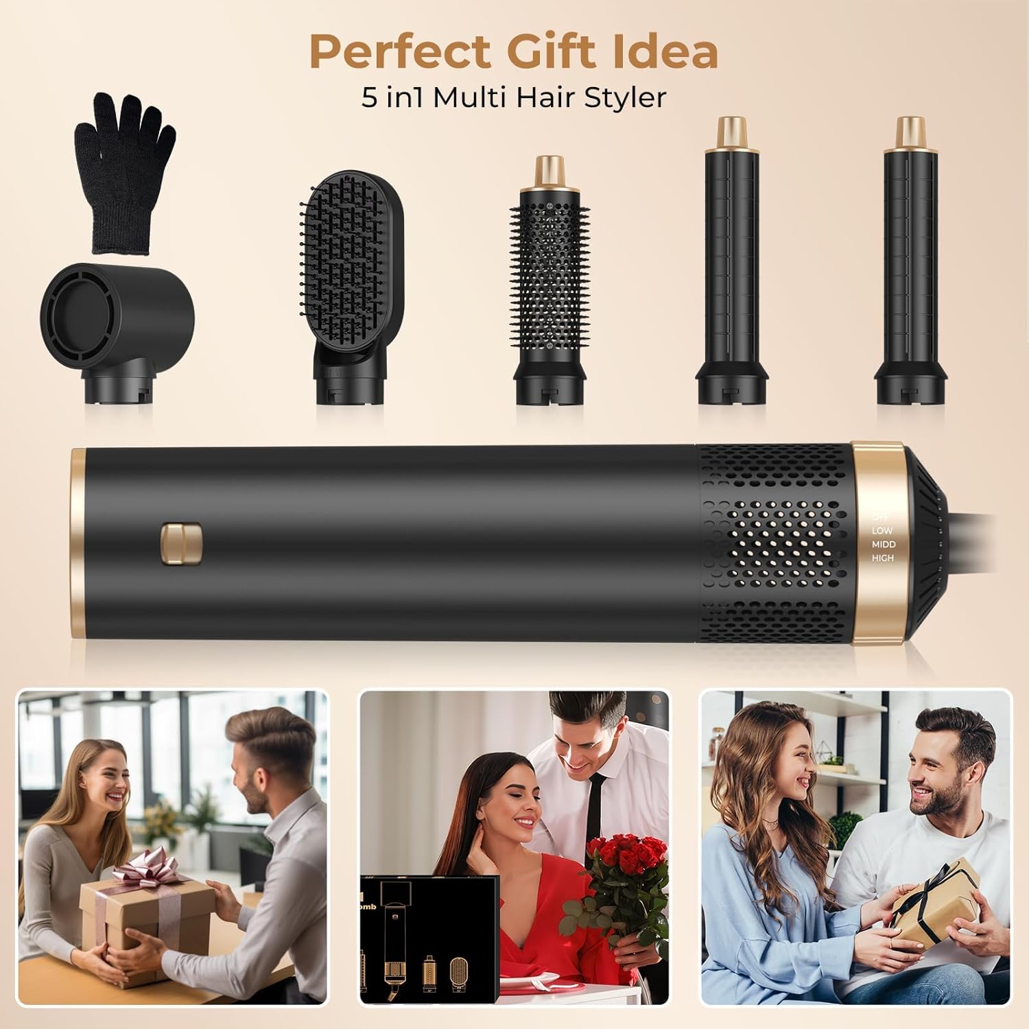 Detalle 2 de UKLISS Set Styler per Capelli 5 in 1 (Airstyler/air curlers) con asciugacapelli e accessori per volume, ricci e lisci