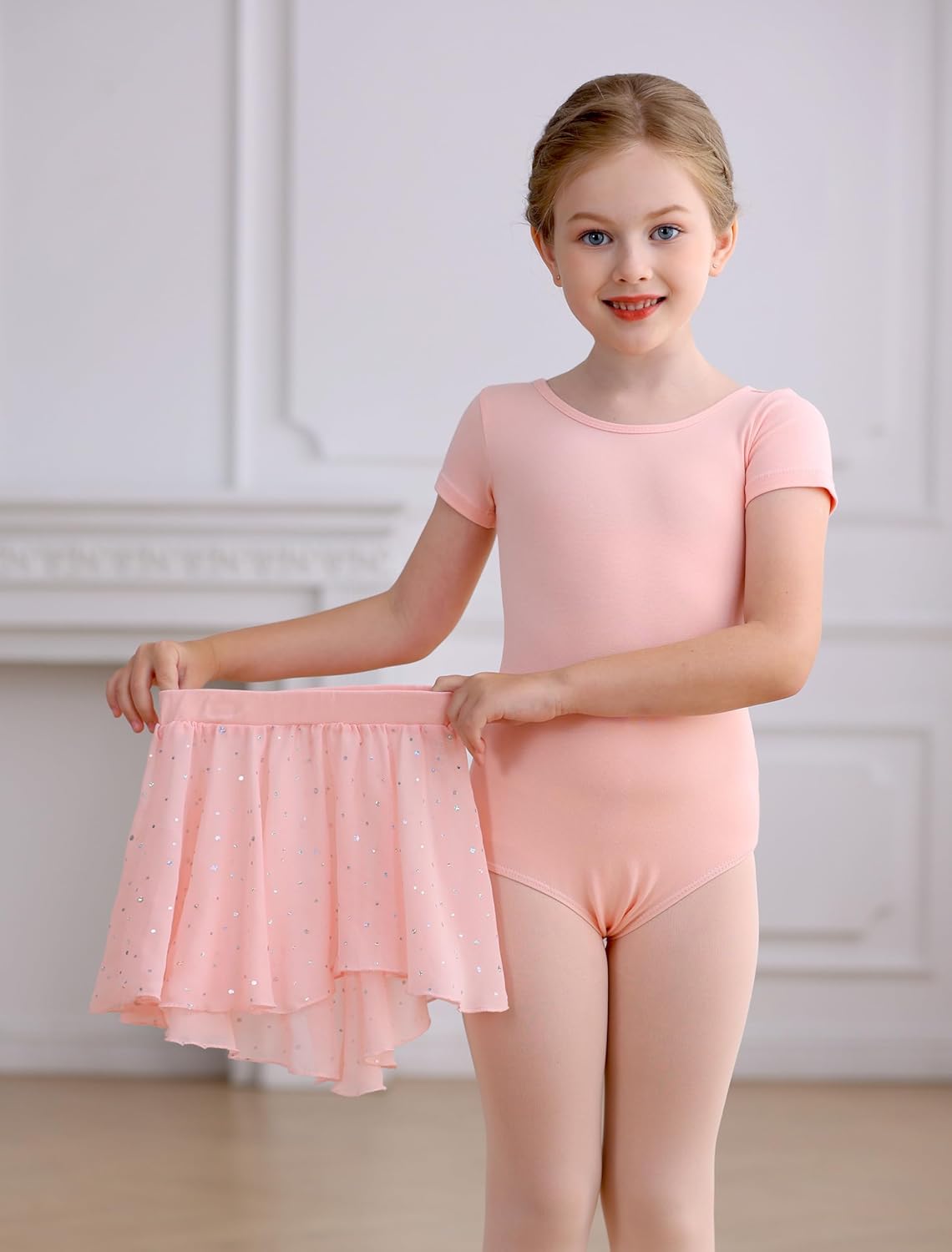 Detalle 2 de MdnMd Girls' Ballet Leotard Set, Cotton-Spandex