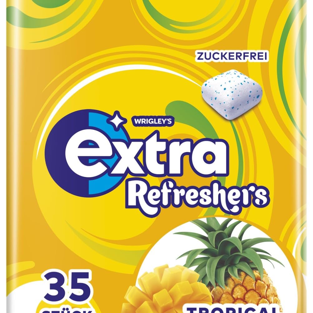 Detalle 2 de Extra Refreshers zuckerfreier Tropical Kaugummi – Großpackung (6 x 35 Dragees)