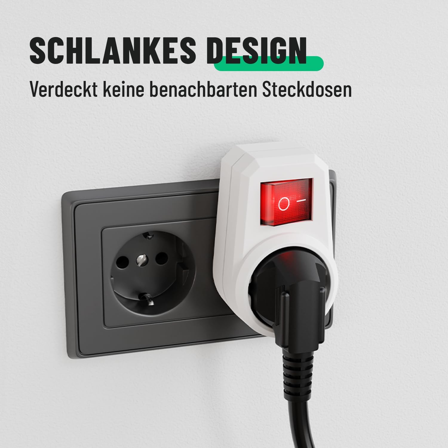 Thumbnail 1 de greate 3er-Set Steckdose mit Schalter (Schuko, 1-fach) – schaltbarer 2-poliger Adapter mit beleuchtetem Schalter