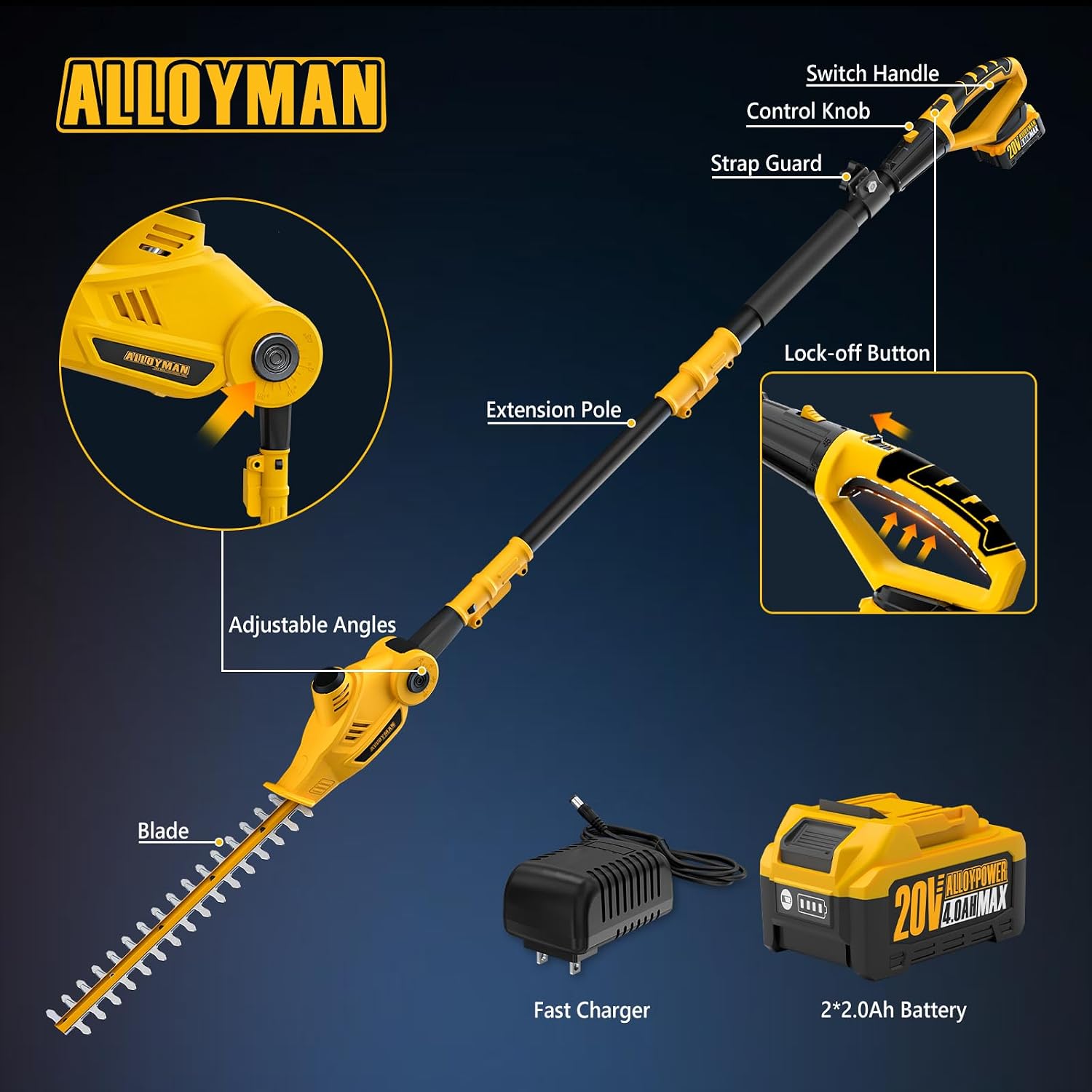 Thumbnail 6 de Alloyman JND-LLJ-01 20V Cordless Pole Hedge Trimmer, 16-Inch Dual Blades