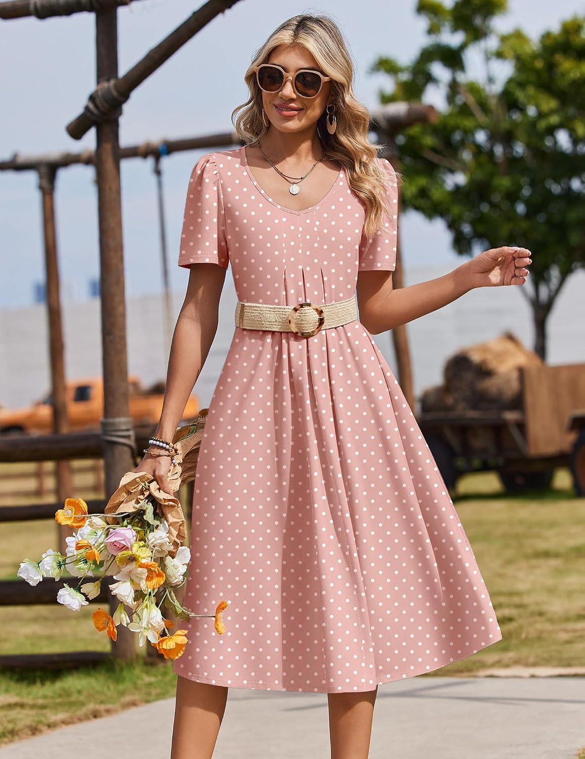 Thumbnail 4 de Zeagoo Summer Dress for Women: Floral Midi Sundress with Pockets and V-Neck