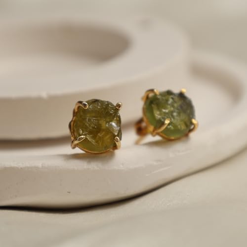 Thumbnail 2 de Gempires Natural Raw Gemstone Stud Earrings for Women, Peridot – Handmade, Hypoallergenic and Lightweight