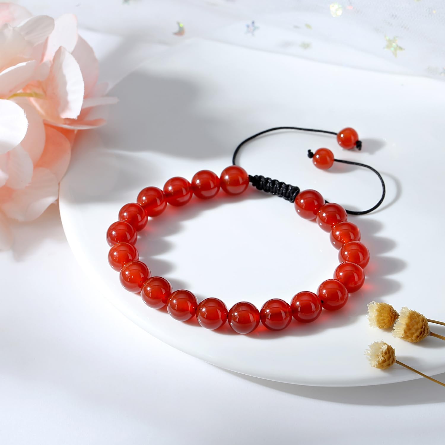 Thumbnail 1 de AWARDSEN Healing Crystal Bracelet for Women – 8mm Carnelian Beads, Adjustable Macrame