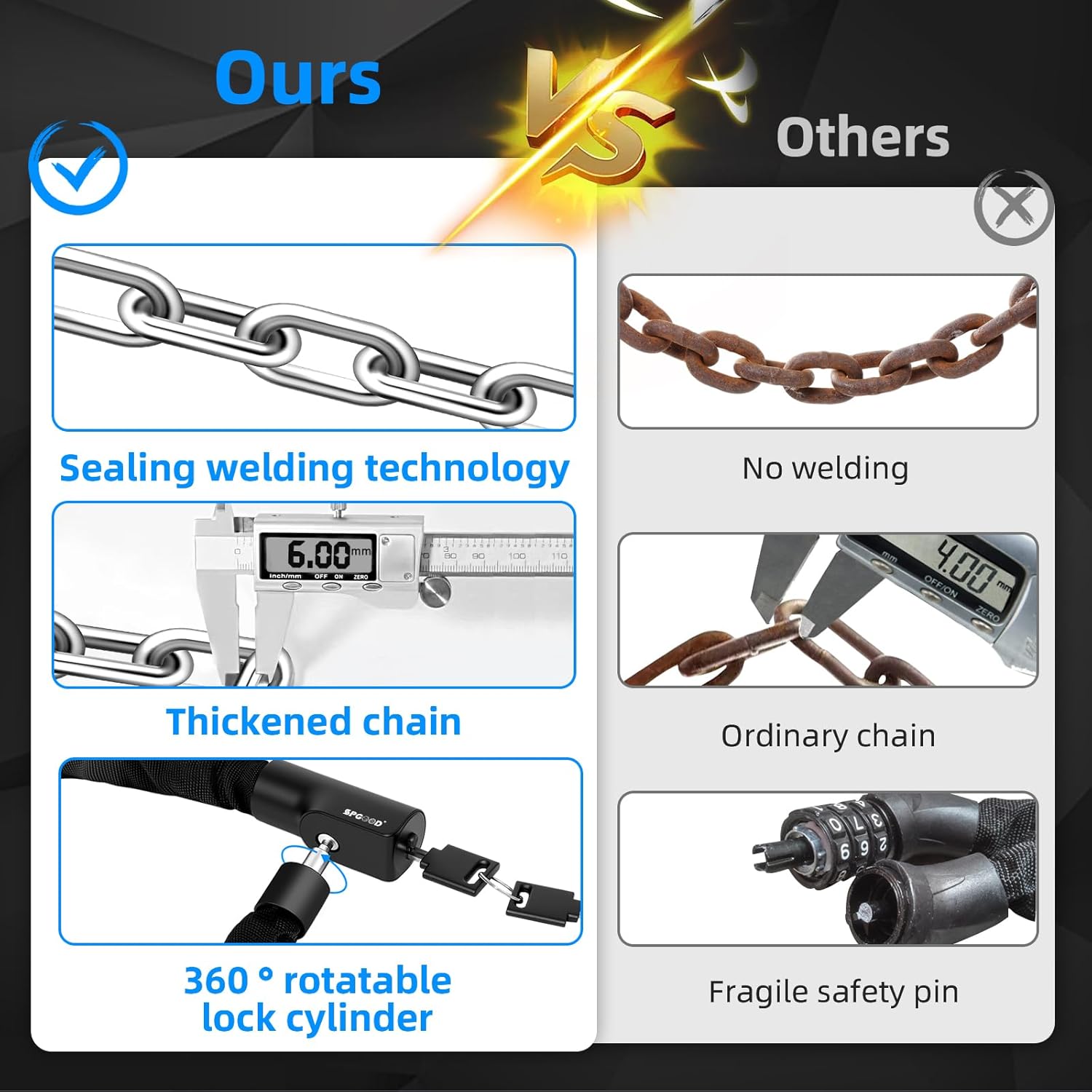 Thumbnail 5 de SPGOOD Bike Lock 90 cm 6 mm Steel Chain