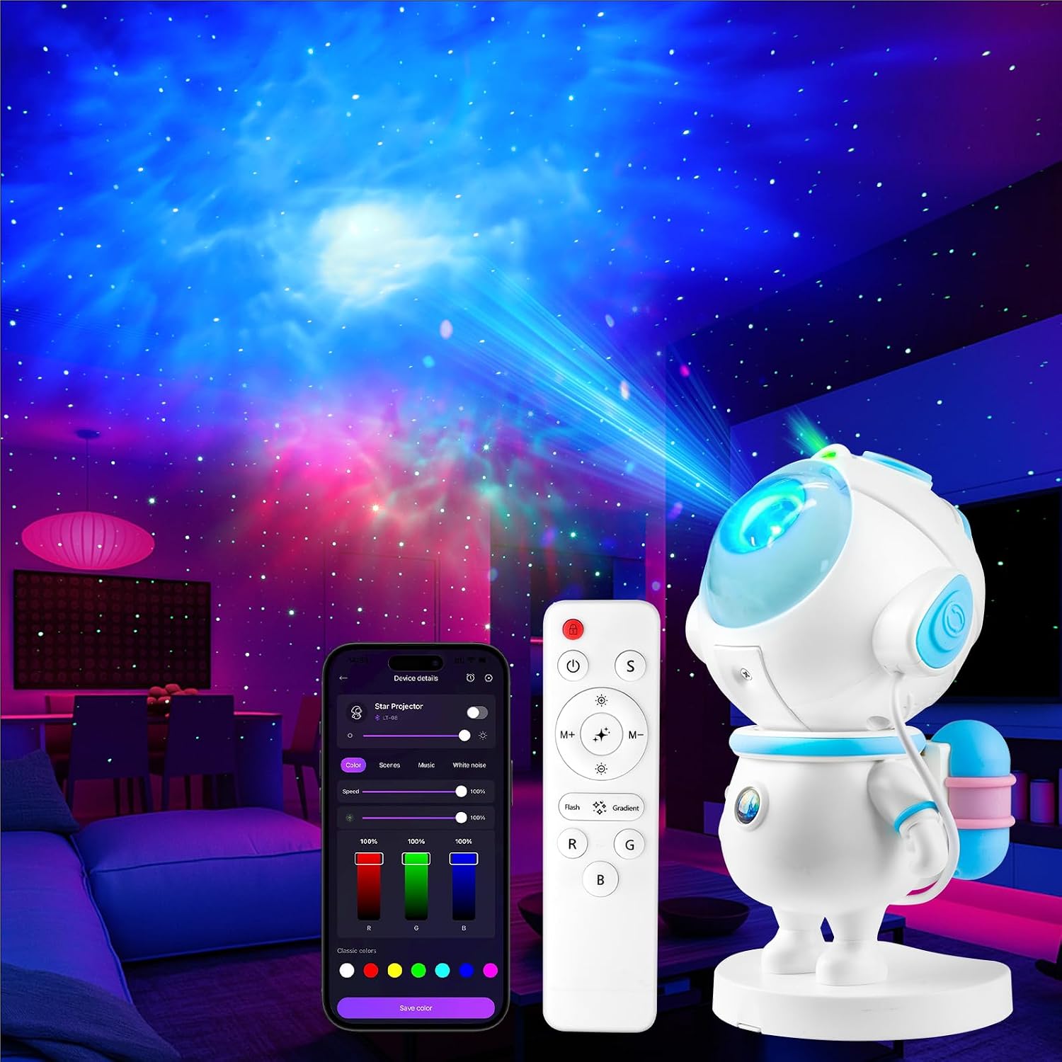 Detalle de Kangtaixin Astronauta Proiettore Cielo Stellato: luce notturna LED con controllo app e telecomando