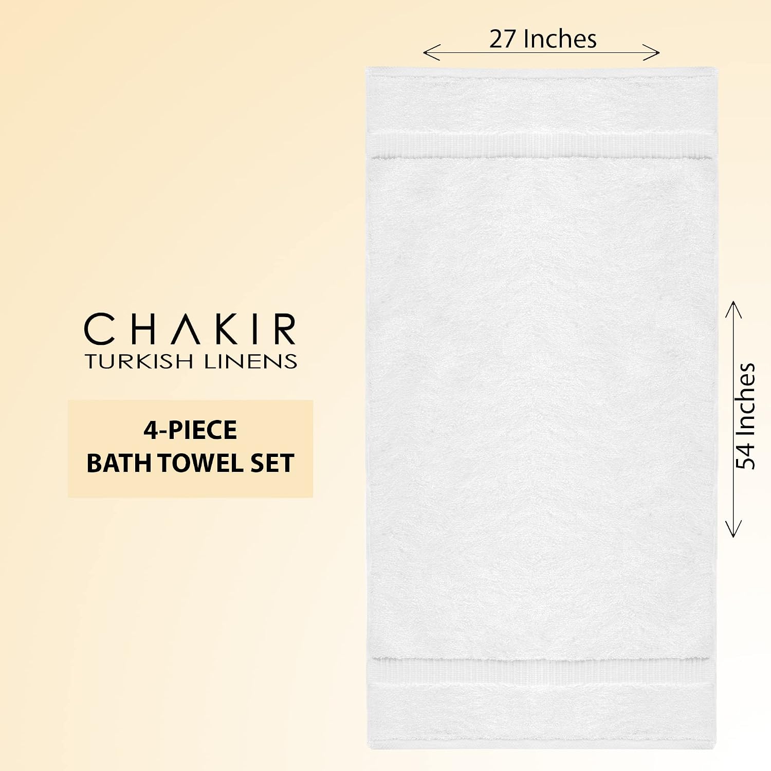 Thumbnail 6 de Chakir Turkish Linens 4 Piece Large Bath Towel Set (27 x 54 in) in White
