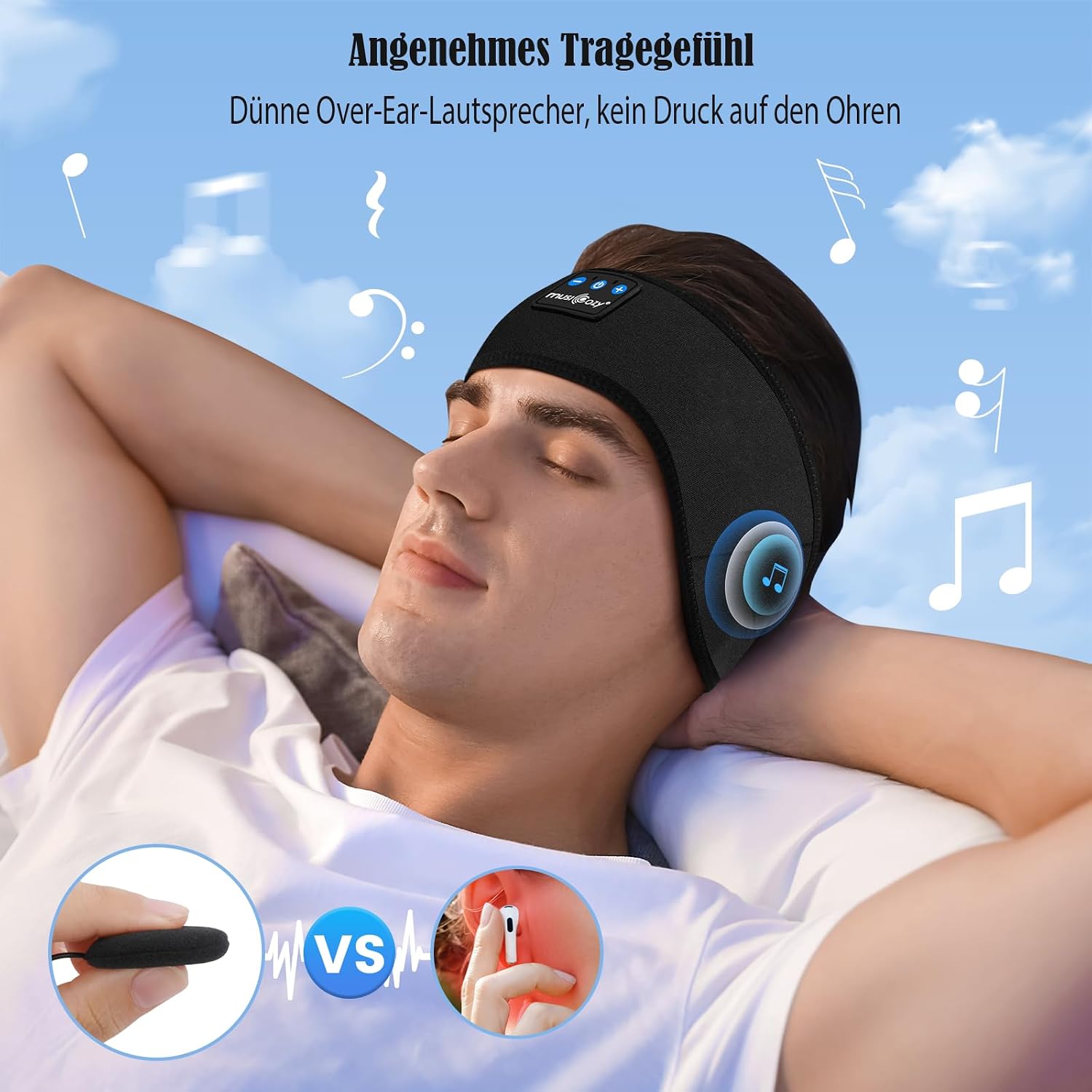 Detalle de MUSICOZY Schlafkopfhörer Stirnband Bluetooth für Seitenschläfer