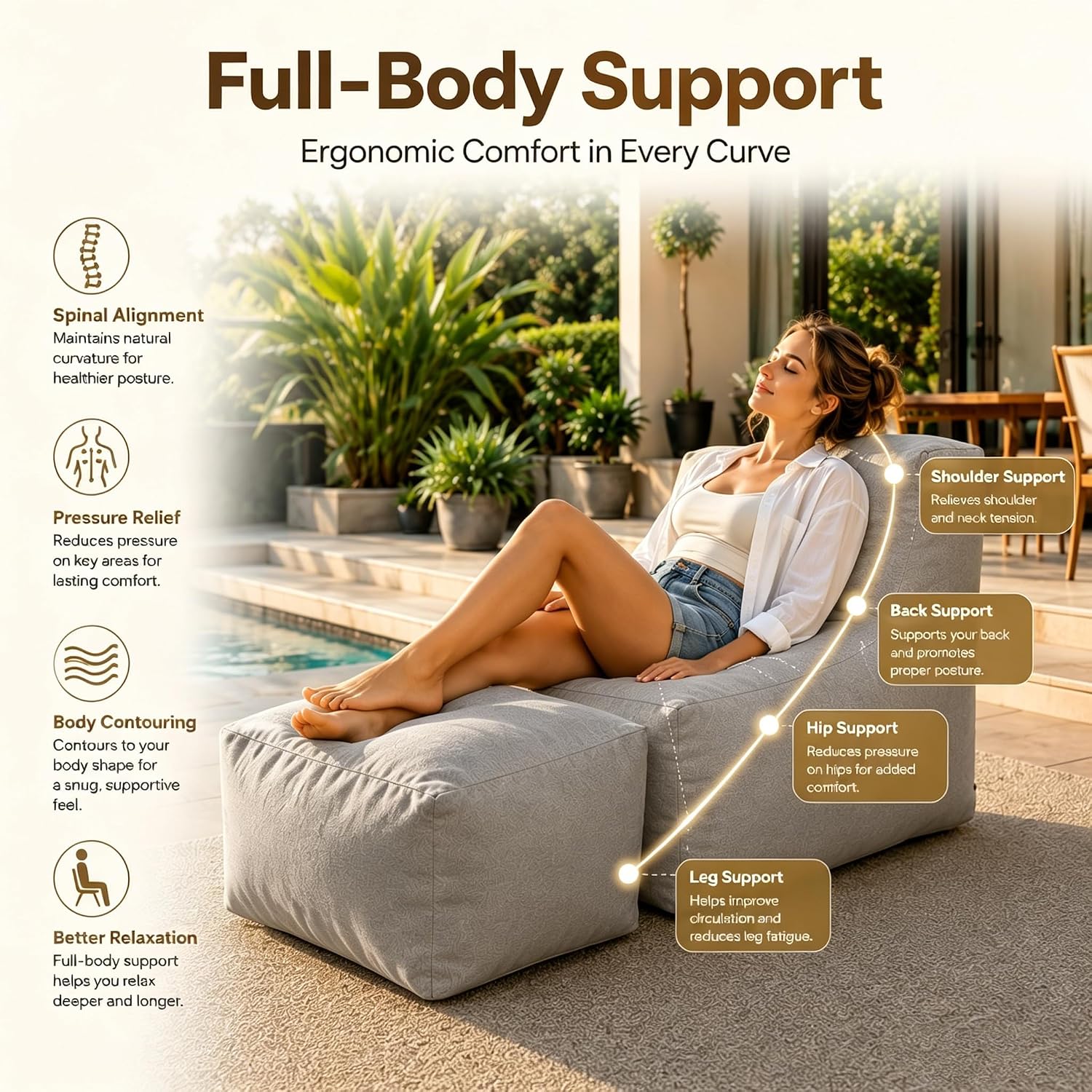 Detalle de Bean Bag Chair with Ottoman, Dark Gray