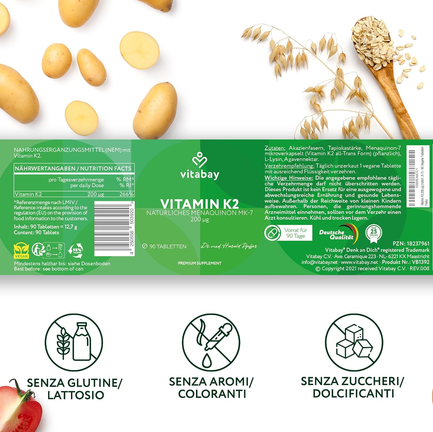 Thumbnail 6 de Vitabay Vitamin K2 MK-7 Hochdosiert 200 µg – 90 vegane Tabletten, 3 Monate Vorrat