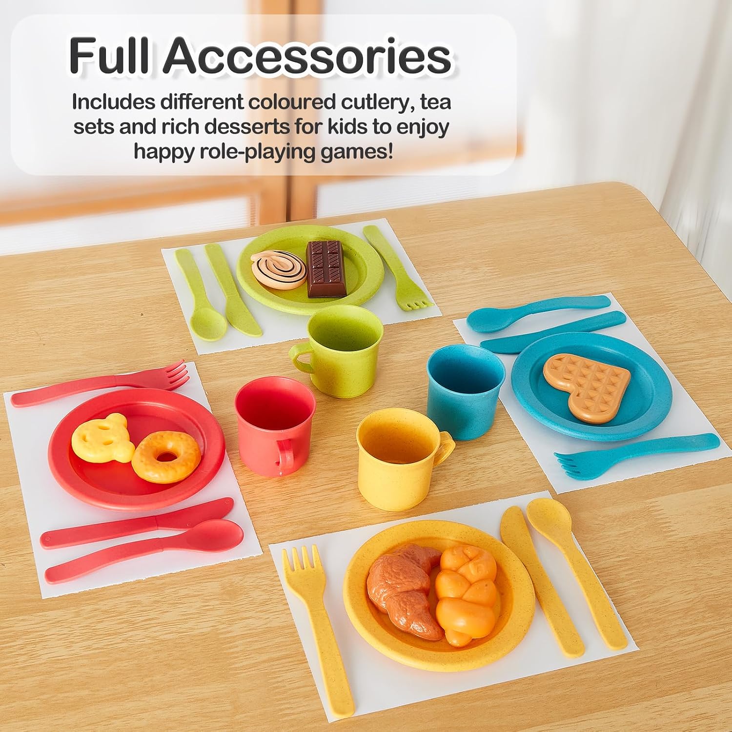 Thumbnail 4 de AOLEVA Kinderküche Zubehör Teeservice 44 Stück – Spielzeug-Geschirrset für 3+ Jahre