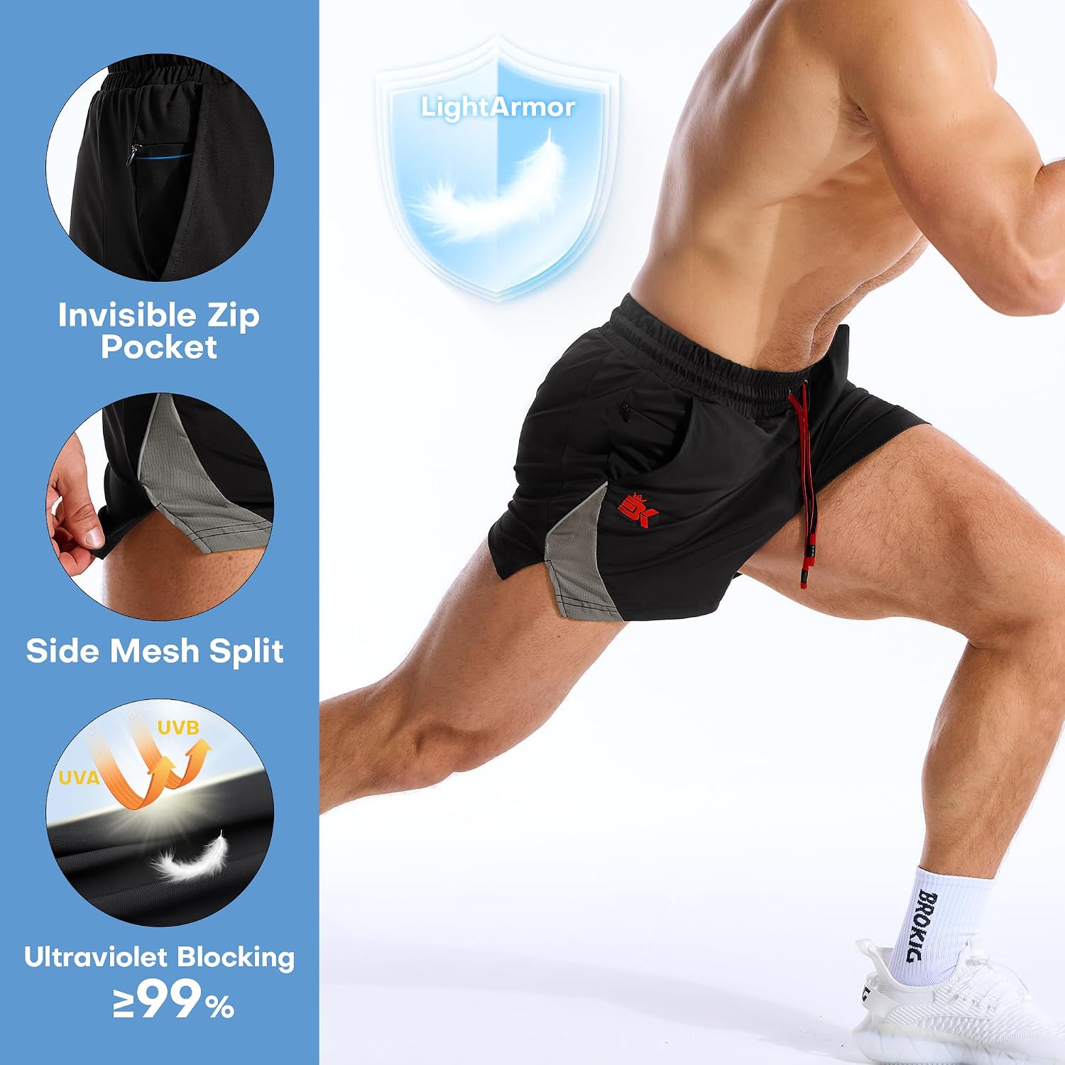 Thumbnail 3 de BROKIG LightArmor Gym Shorts: 3 Inch Rugby-Style Running Shorts for Men
