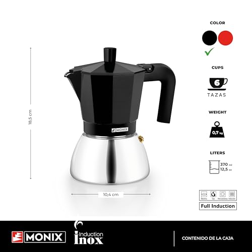 Detalle de Monix Induction Inox: Cafetera italiana de inducción, 6 tazas en negro