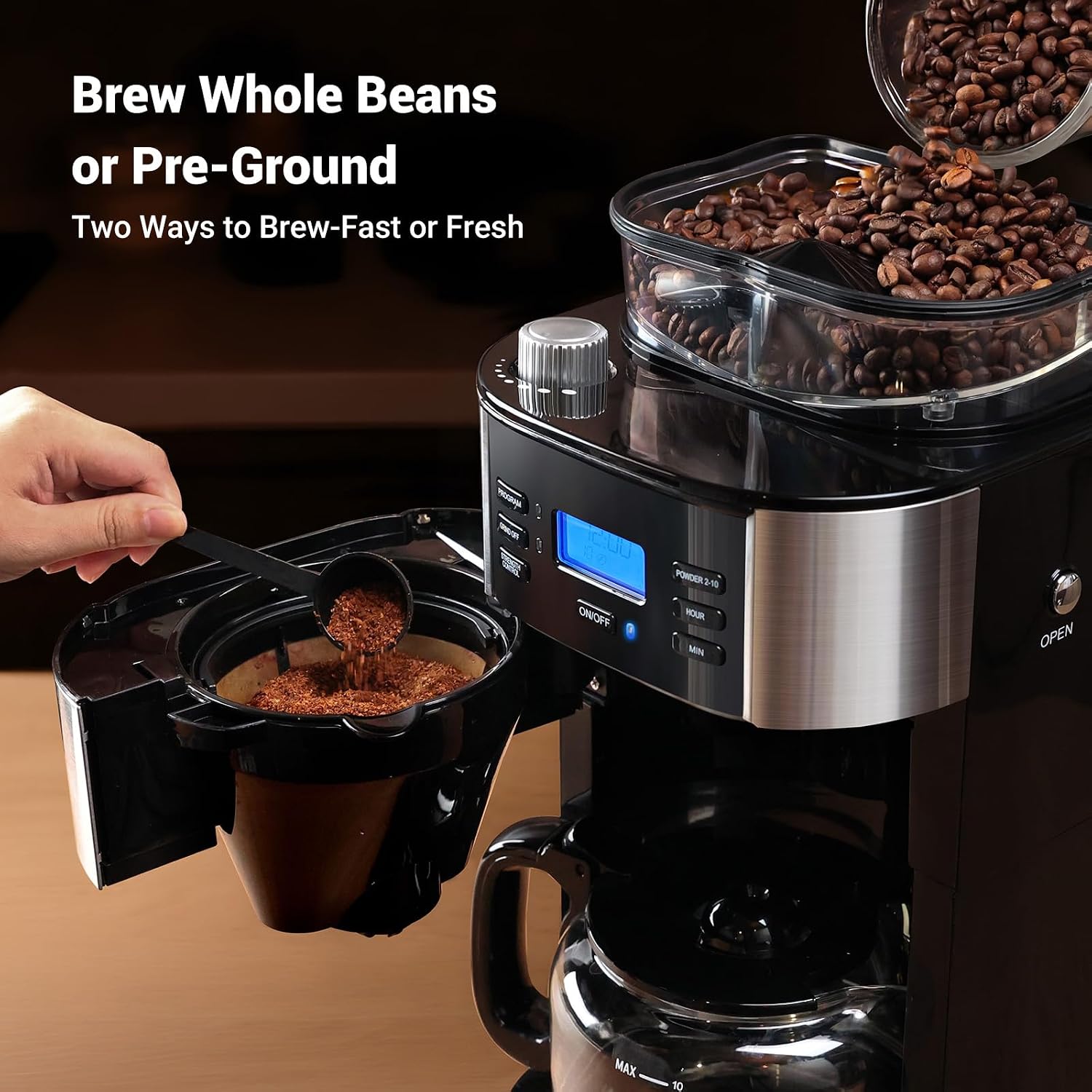 Detalle 2 de Gevi 10-Cup Drip Coffee Maker with Grinder