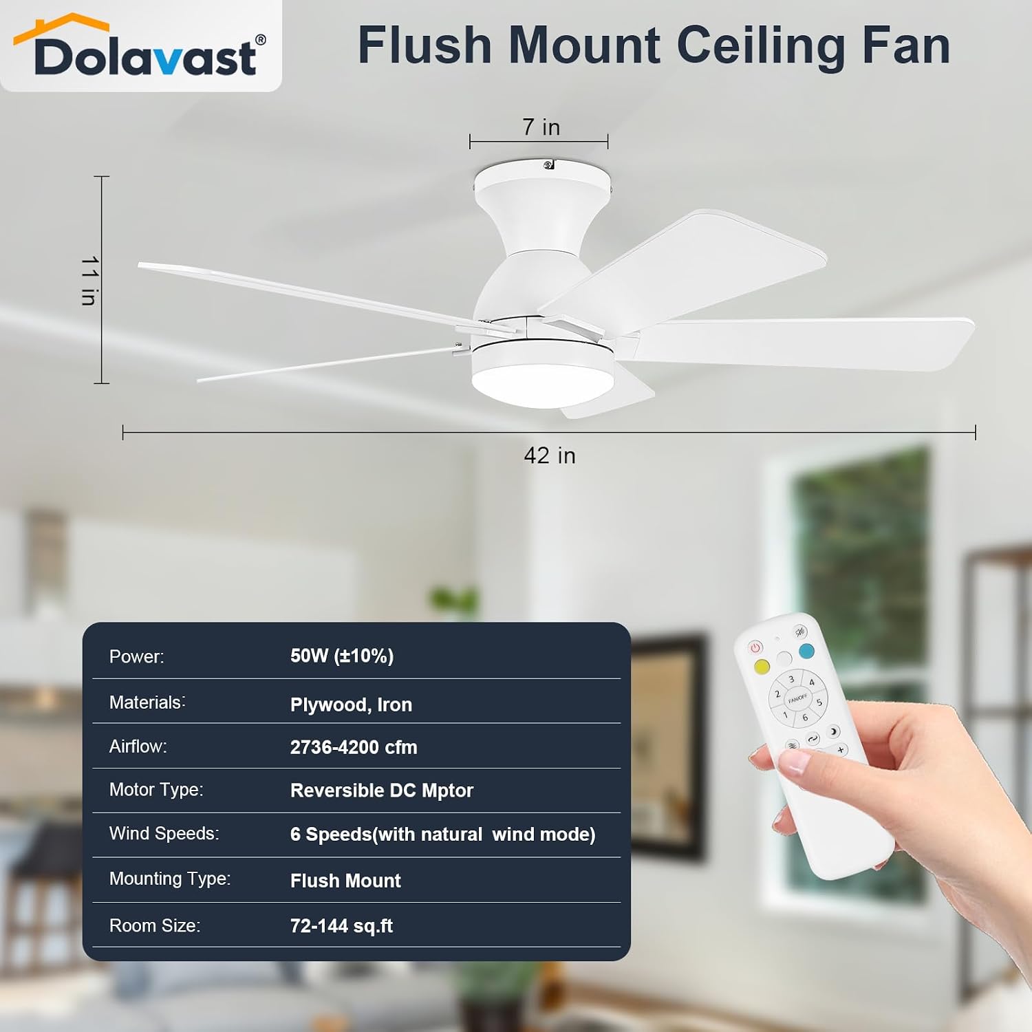 Thumbnail 6 de Dolavast HY-6163-5/42 42-Inch Low-Profile Ceiling Fan with Light