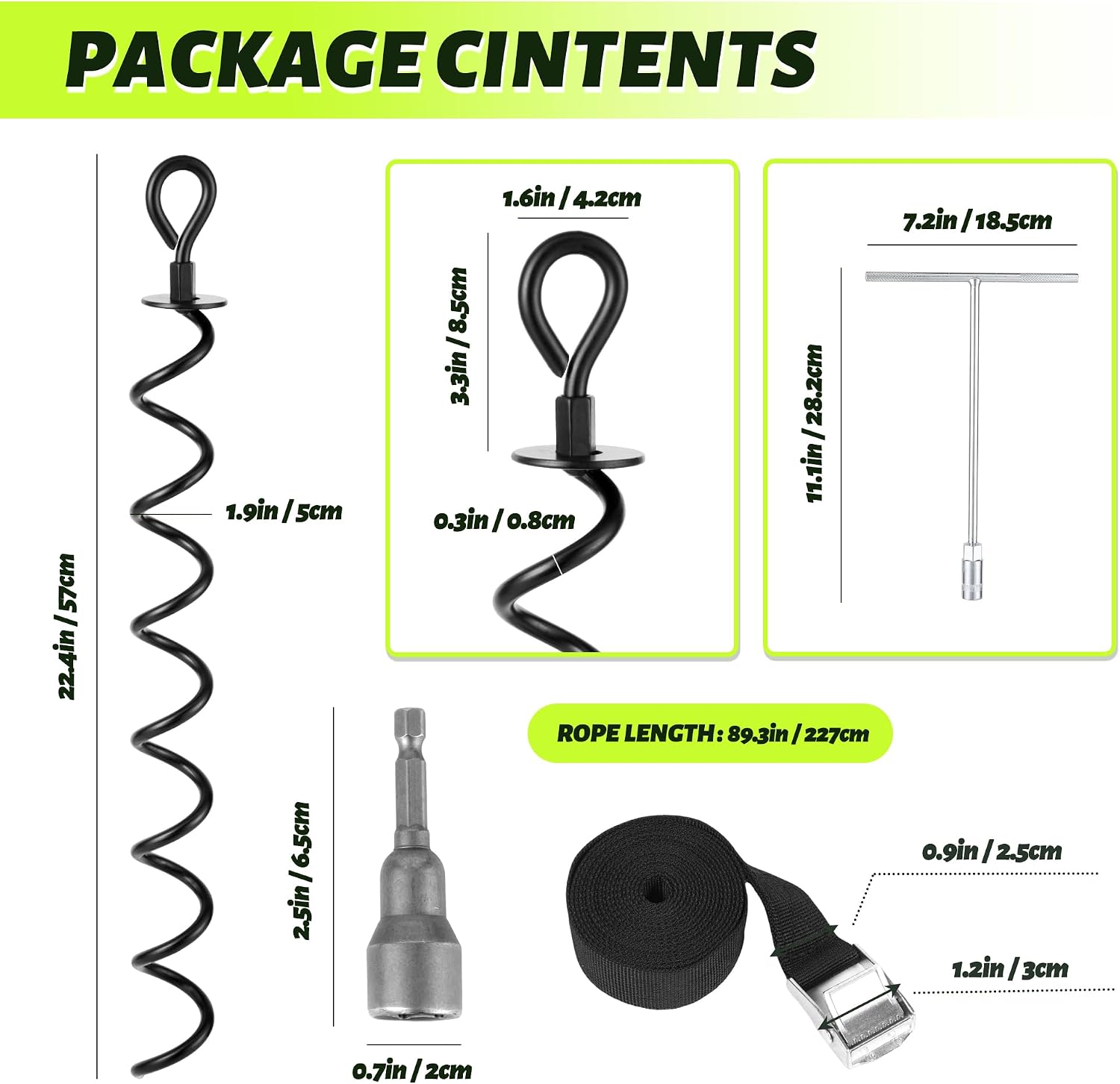 Detalle de XYADX 22.4-Inch Spiral Ground Anchor Kit, 6-Pack with Tie-Down Straps