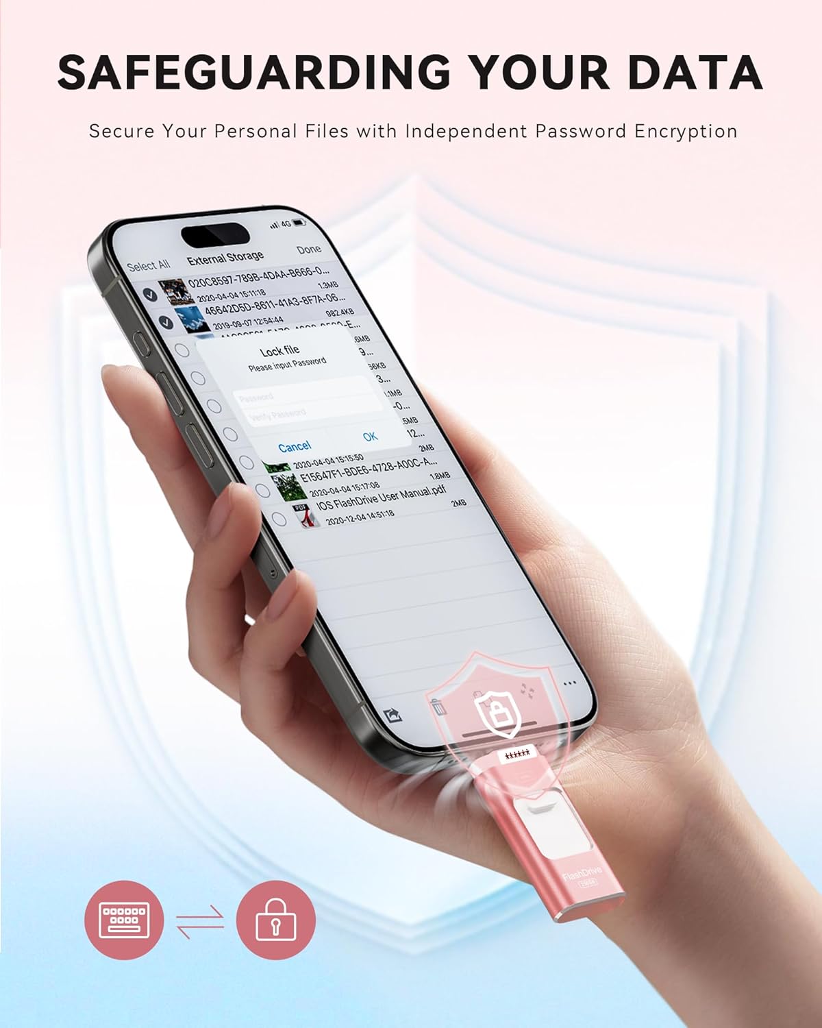 Detalle 2 de ROSPE 256GB USB Stick for iPhone – 3-in-1 Lightning, Type-C & USB 3.0 with MFi Certification