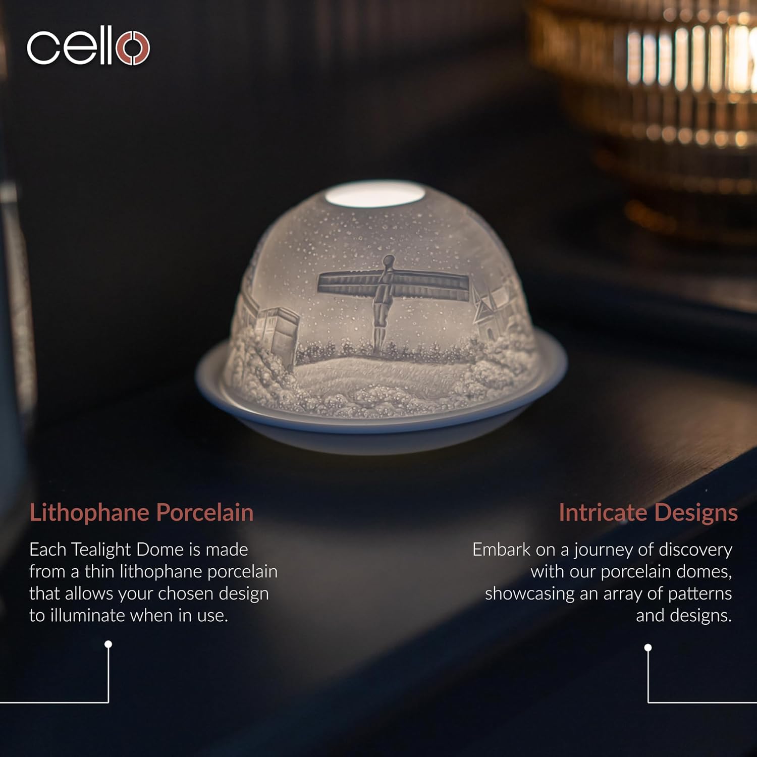 Thumbnail 1 de Cello Porcelain Tealight Holder Dome – Tyne Bridge & Angel of the North 3D Projection Design