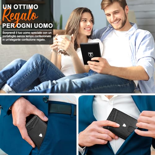 Thumbnail 6 de TEEHON Portafoglio Uomo RFID Blocking Slim in Pelle fibra di carbonio, 12 porte carte, ID window, fermasoldi – Nero
