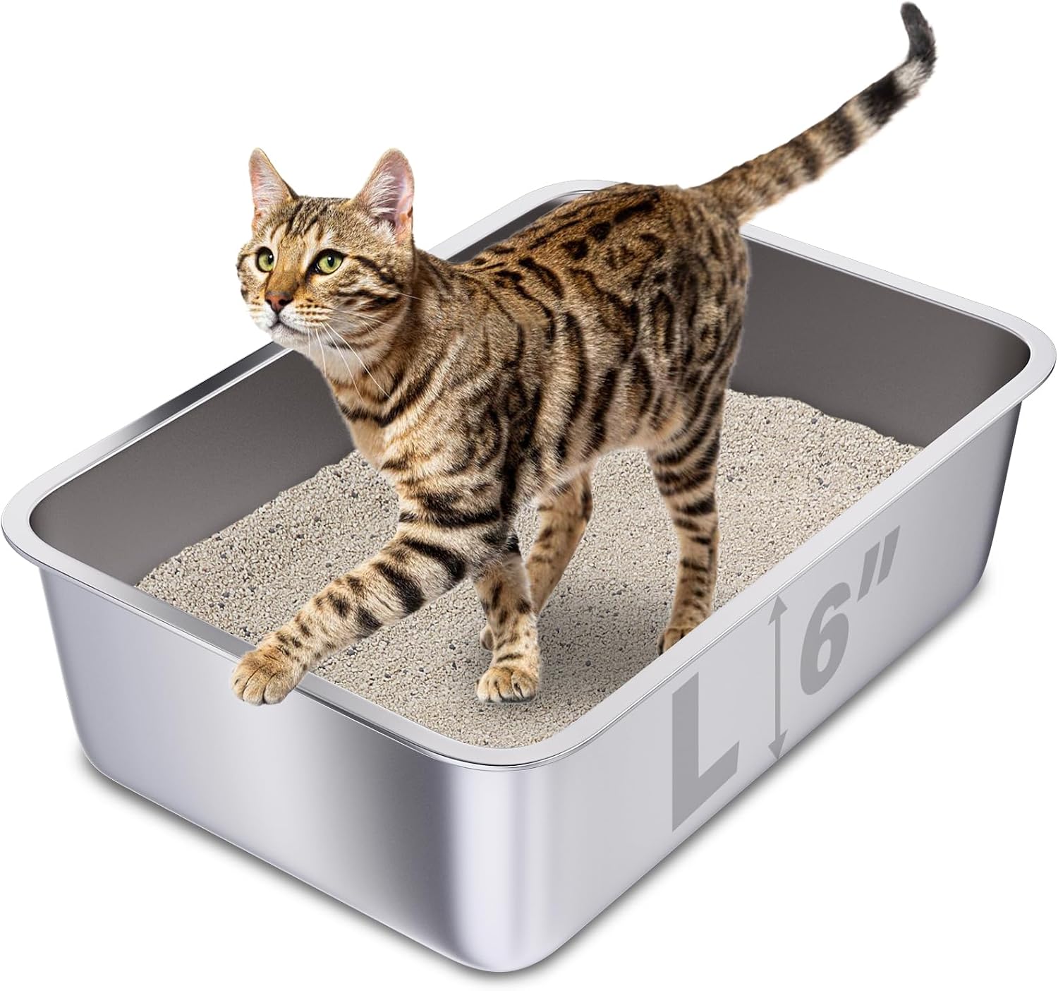 Detalle de Holintan Litter Box, Large Stainless Steel Cat Pan, 19.7 x 13.7 x 6 in