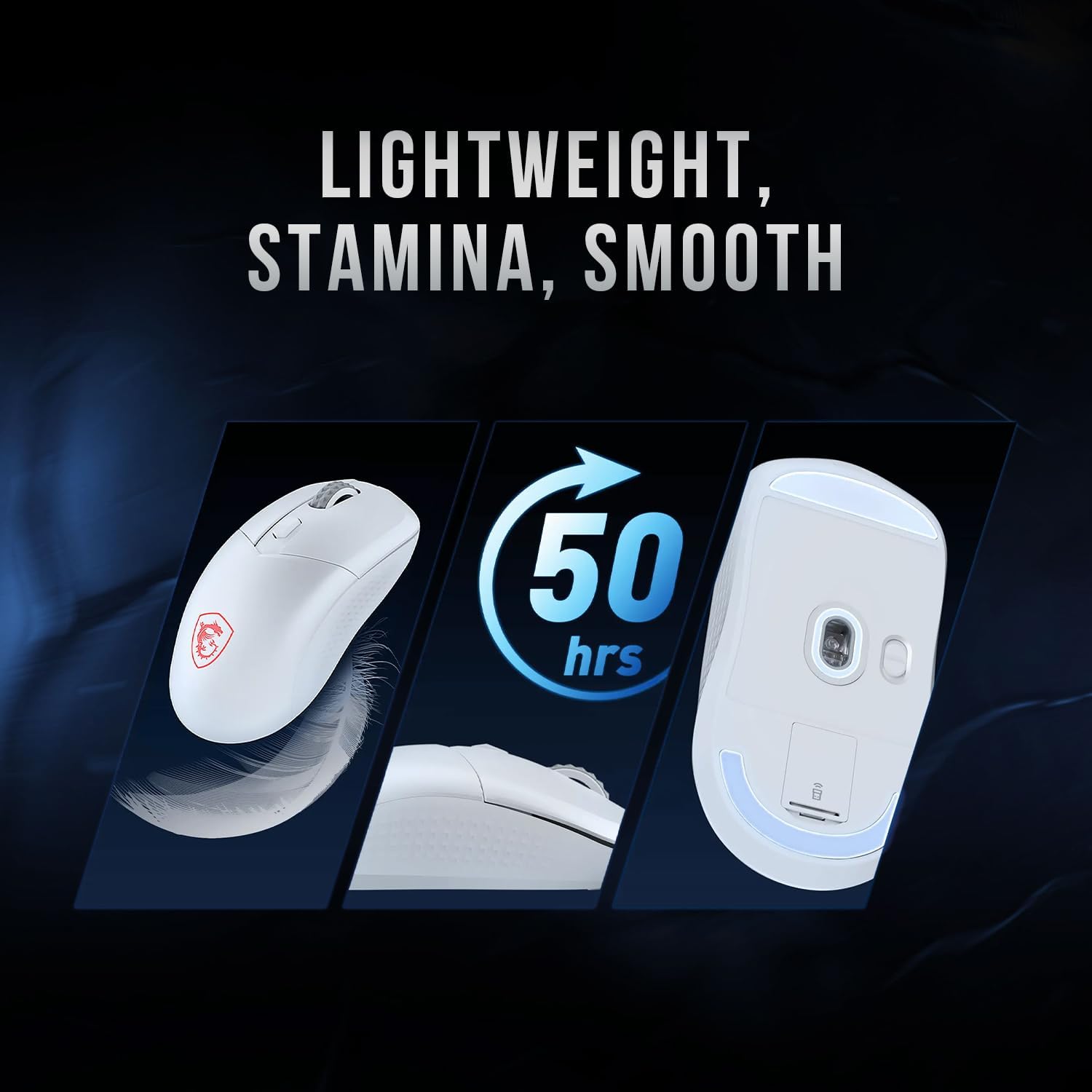 Detalle de MSI VERSA 300 W WHITE Wireless Gaming Mouse, 8,000 DPI, 30M+ Kailh Switches