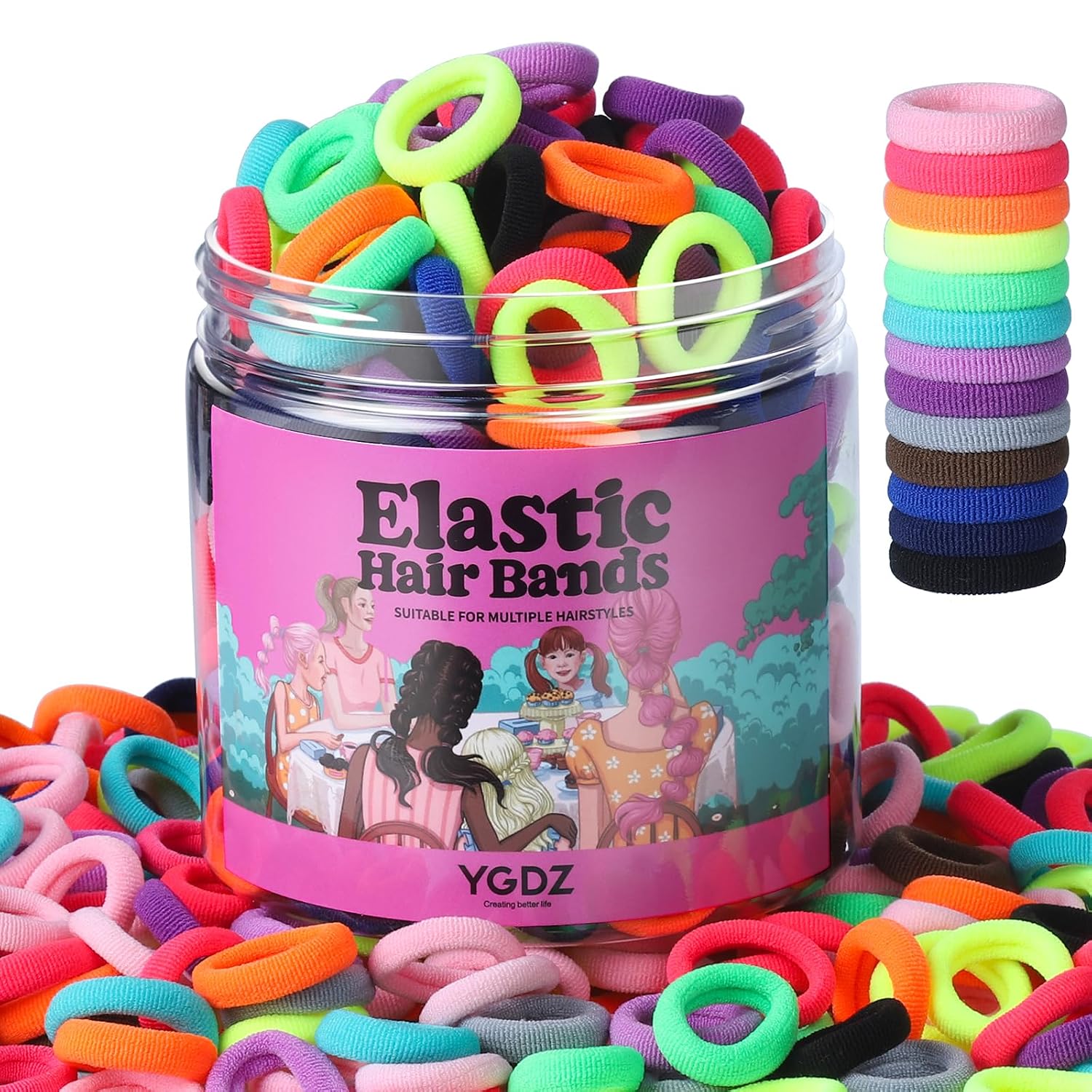 Detalle de YGDZ Cotton Mini Hair Ties, 300 Seamless Multicolor Elastics for Kids
