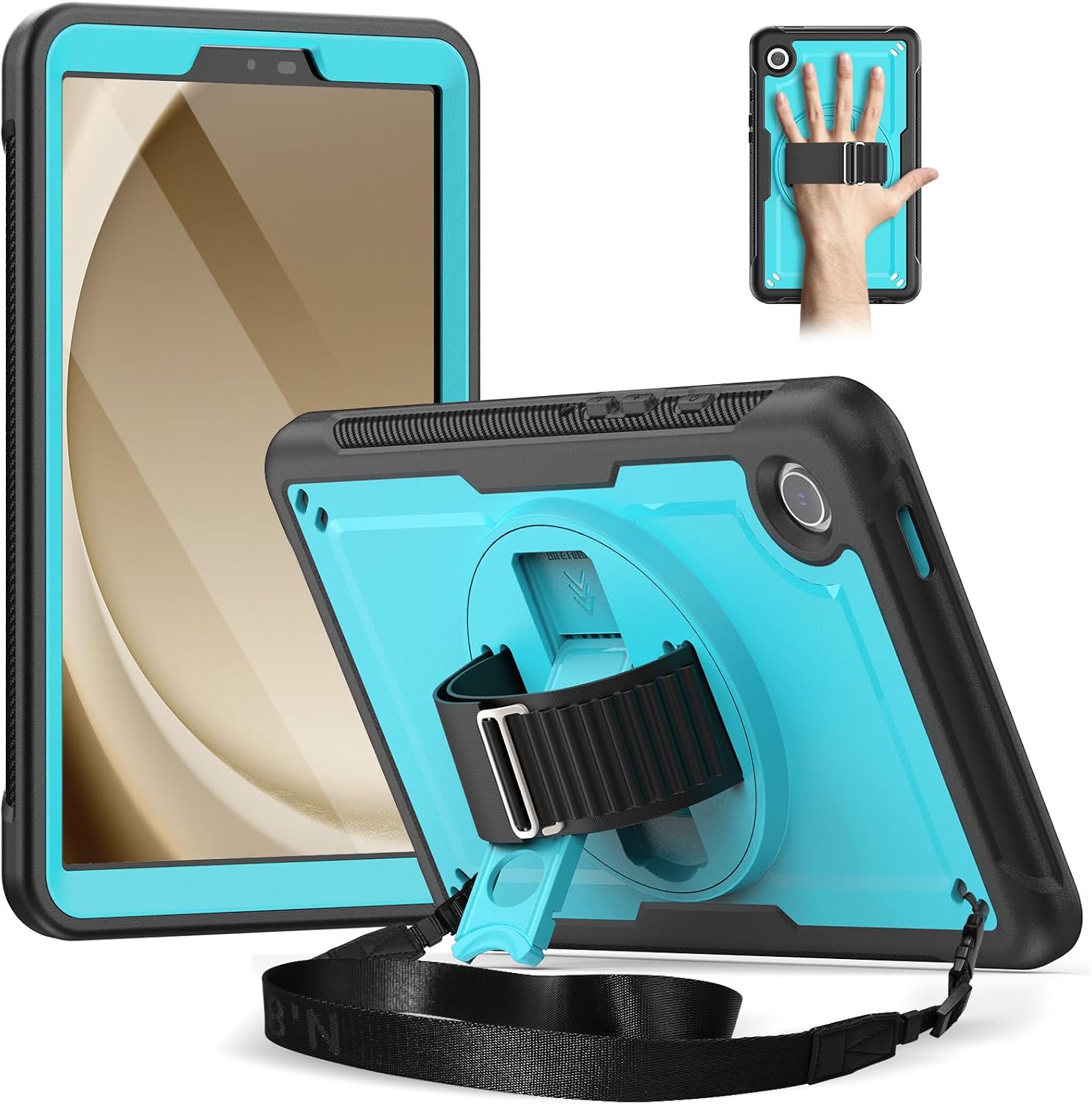 Detalle de Timecity Hülle Für Samsung Galaxy Tab A9 8,7-Zoll (2023): Dreilagiger Schutz, 360°-Ständer, Handschlaufe und mehr