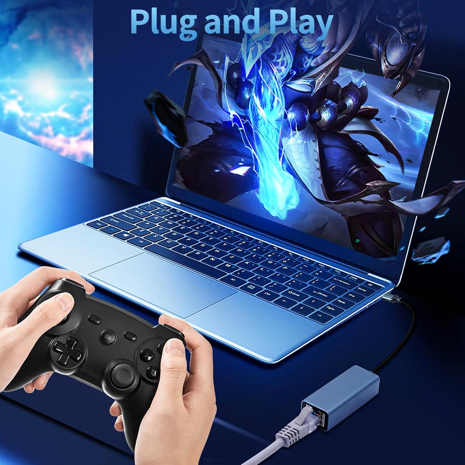 Detalle de YIIFELL USB-C auf Ethernet Adapter – Gigabit-LAN für Mobilgeräte und Notebook