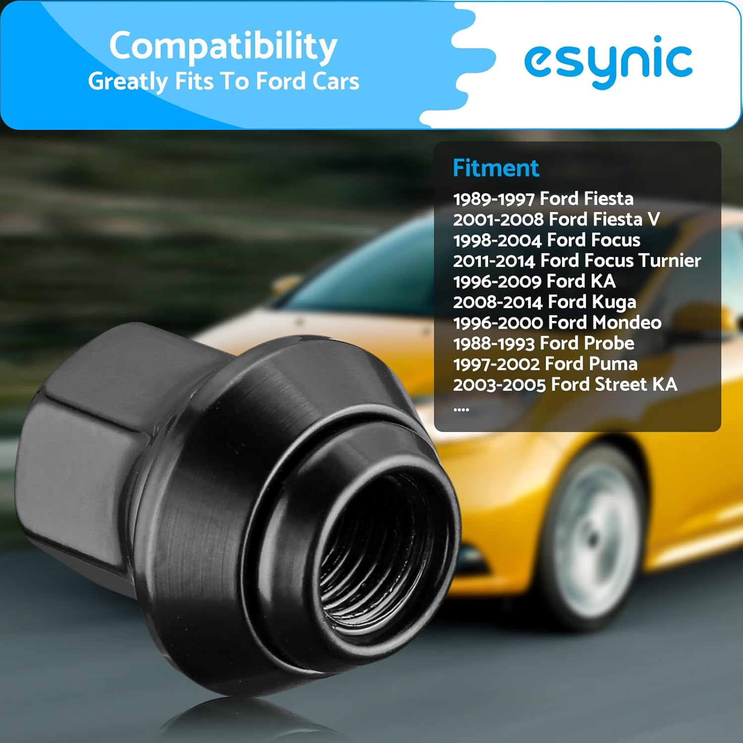 Thumbnail 6 de eSynic 16-Piece Wheel Nuts Set for Ford (M12x1.5, 19mm Hex) Black Locking Nuts with Taper Washer