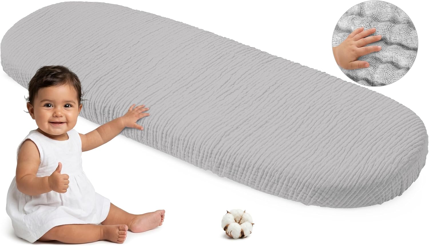 Thumbnail 6 de Medi Partners Drap Housse Nacelle 86x40cm – Lot de 3 (Beige/Blanc/Gris) en coton mousseline 140 g