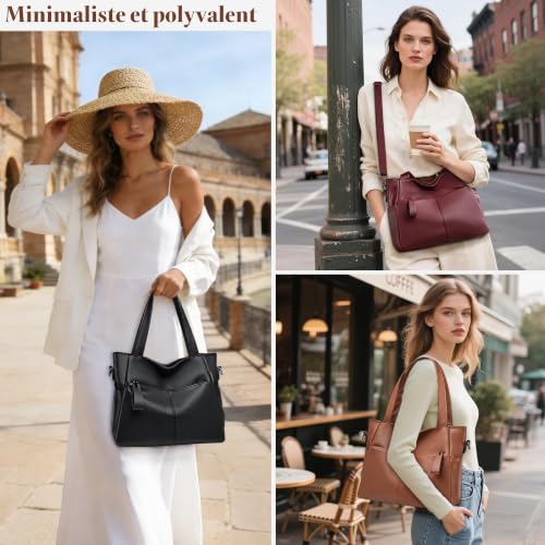 Thumbnail 6 de Mabecol sac shopper moyen en PU marron, compartiments multiples et bandoulière réglable