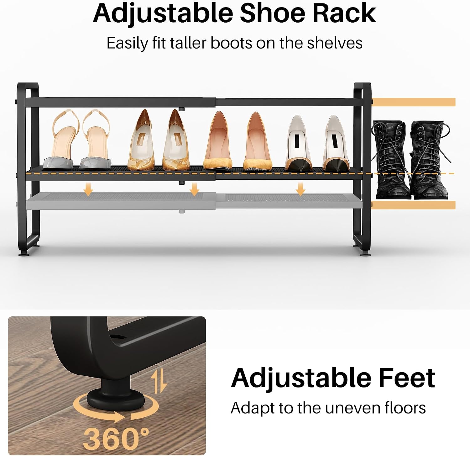 Thumbnail 6 de SNTD Expandable Metal Shoe Rack, 2-Tier, Black, Adjustable Height