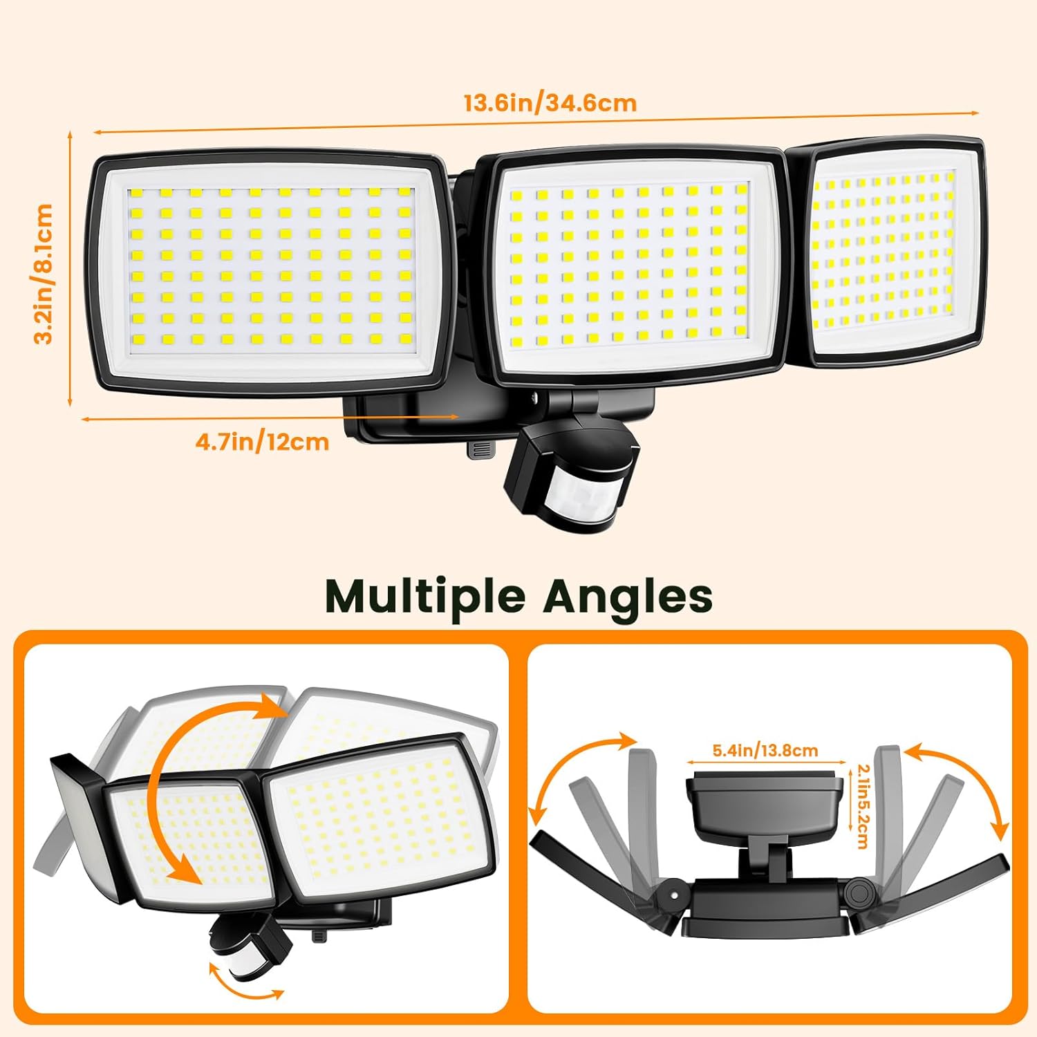 Thumbnail 4 de 240 LED Bewegungsmelder Außenlampe mit Batterie (1500 lm) – IP65 Sicherheitsleuchte für Garage, Garten & Eingang