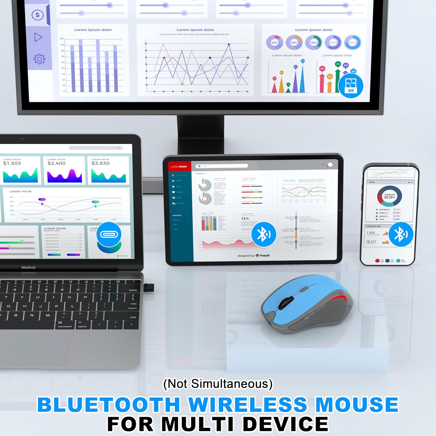Thumbnail 1 de Azmall mouse ergonomico wireless con Bluetooth e 2,4 GHz (2 in 1 con Jiggler) a 1.600 DPI