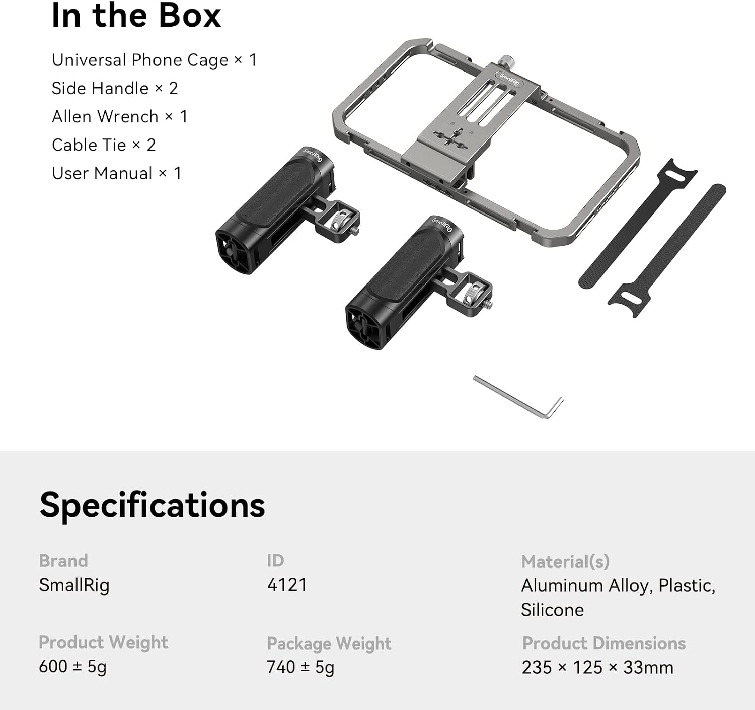 Thumbnail 6 de SMALLRIG 4121 telefoonstabilisatorset met aluminium cage en dubbele handgrepen