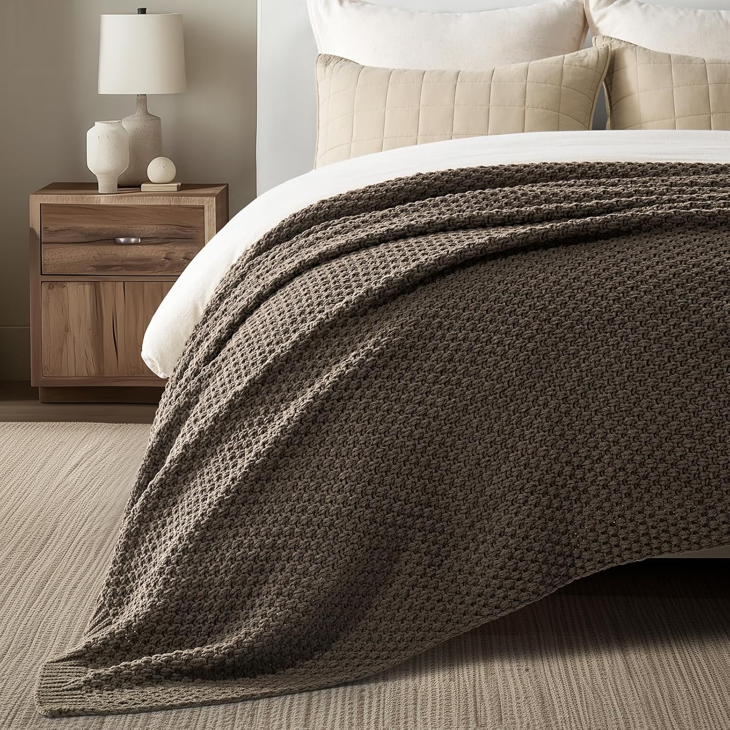 Thumbnail 1 de EVERGRACEHOME Chunky Chenille Knit Throw Blanket – Oversized Moss Stitch Cozy for Sofa or Bed