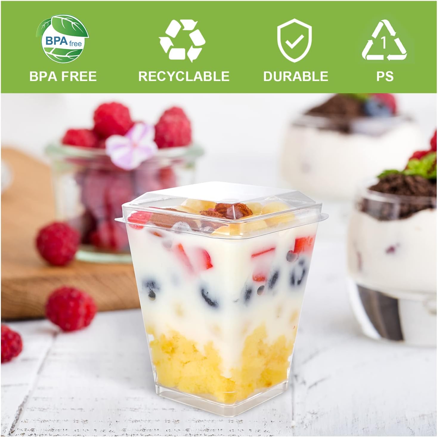 Detalle 1 de 5 oz plastic dessert cups, 50 pack