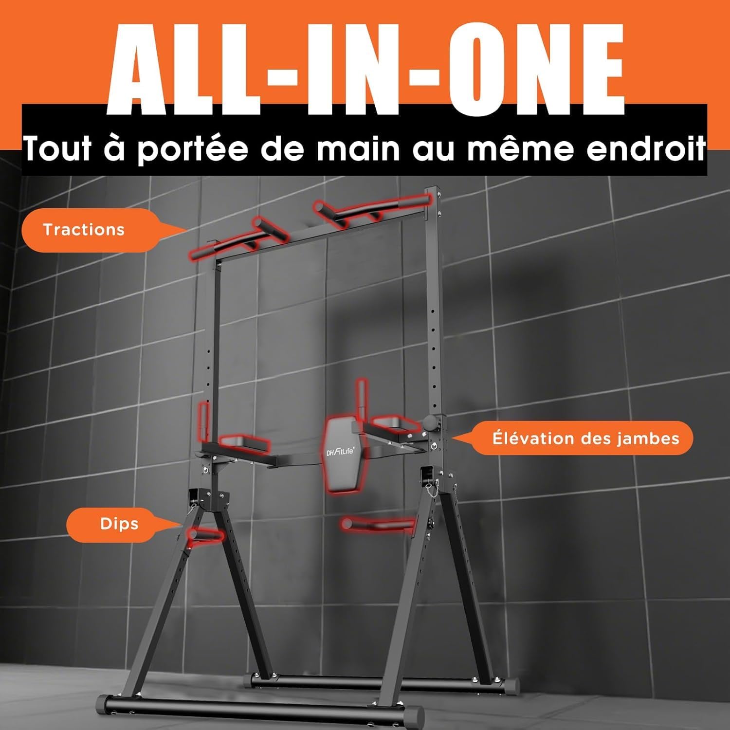 Detalle 2 de DH FitLife Power Tower Pliable : station de dips et tractions autonome jusqu’à 210 kg
