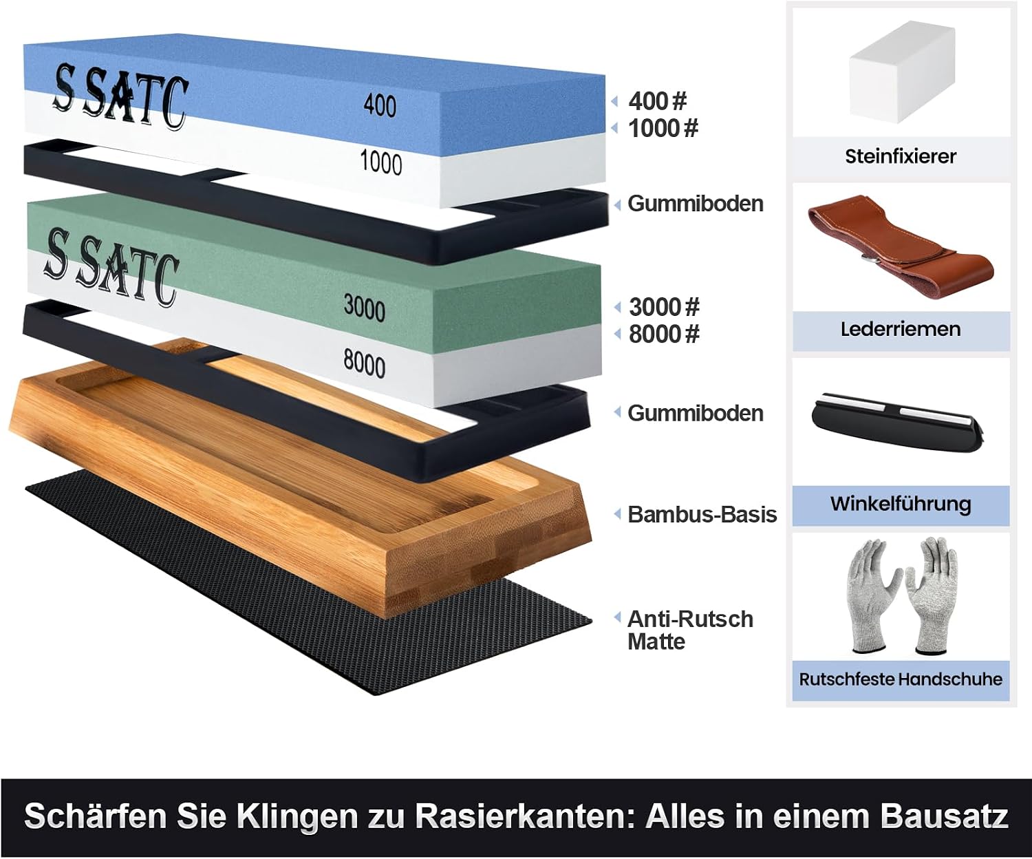 Detalle 2 de S SATC Premium Schleifstein Set 400–8000 Körnung