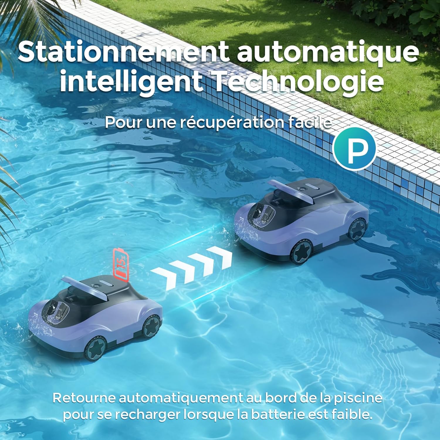 Detalle de Robot Piscine sans Fil C5 : nettoyeur de piscine jusqu'à 200 m², autonomie de 180 minutes