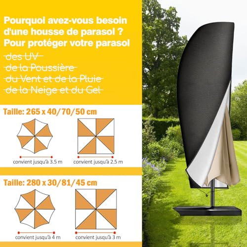 Thumbnail 2 de Reinalin Housse Parasol Déporté, Protection Oxford avec Tige Télescopique et Fermeture Éclair (265x40/70/50 cm)