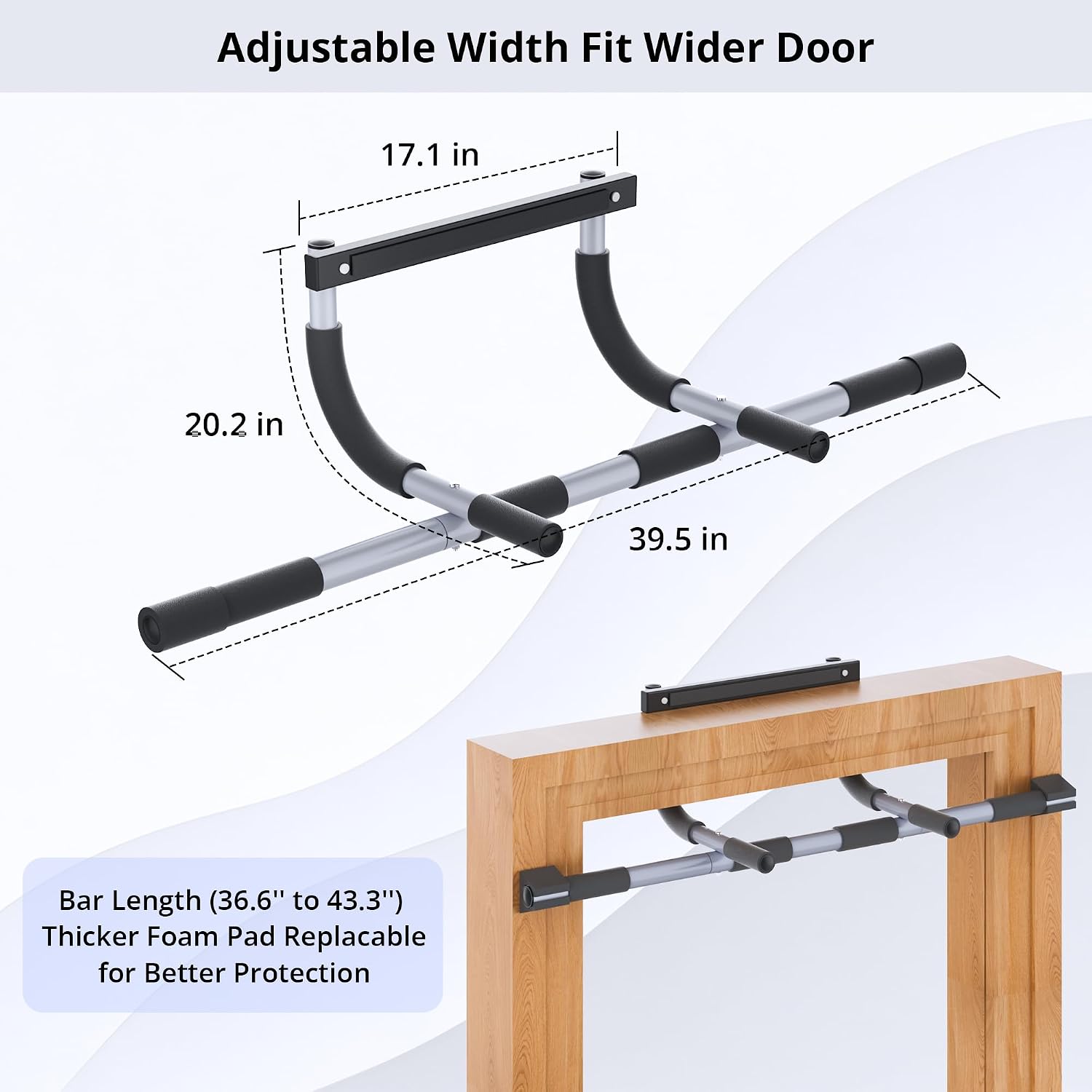 Detalle de MOMODA wb01 Doorway Pull-Up Bar, Alloy Steel, Three Grip Positions, 440 lb Capacity
