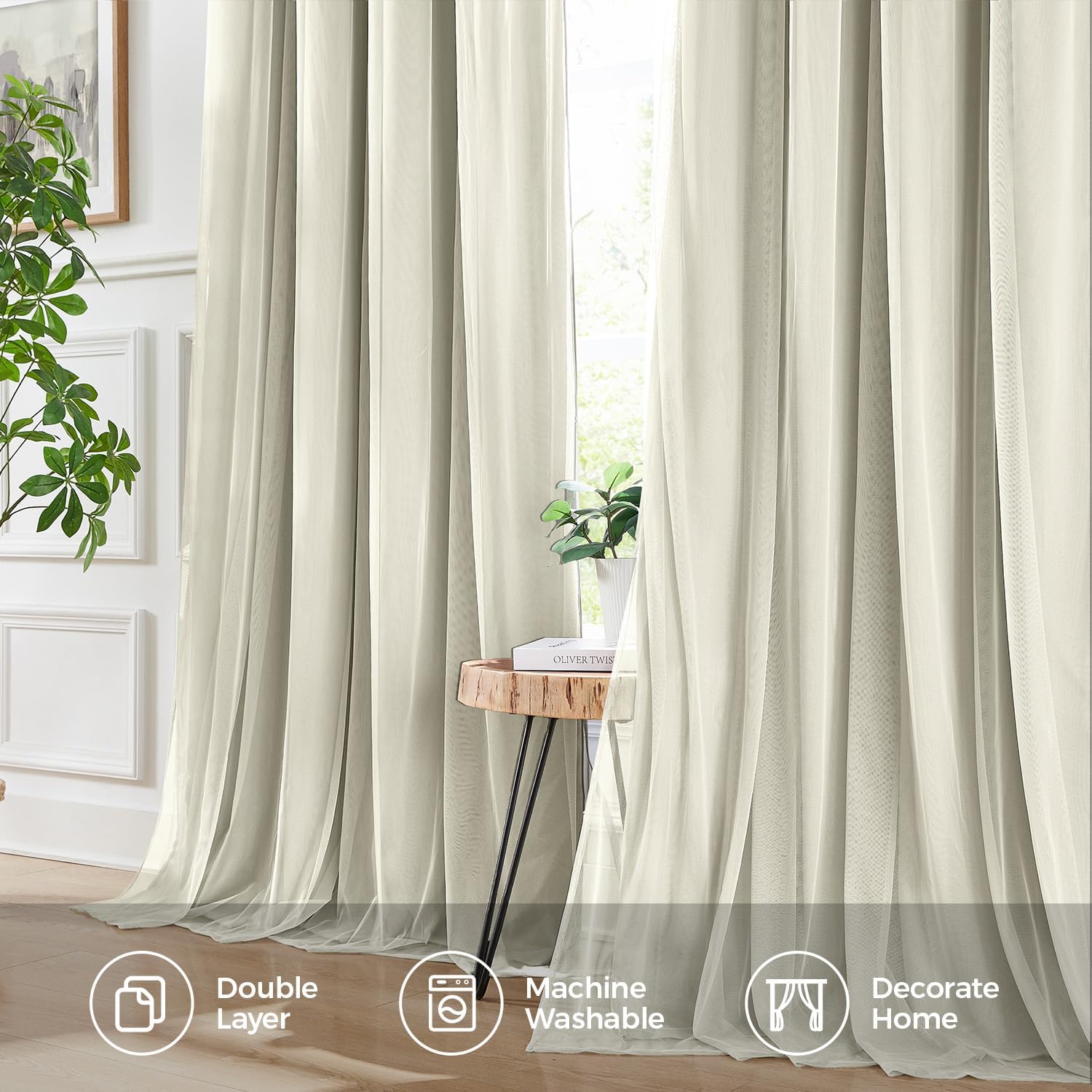 Detalle 2 de Swandream Ivory 100% Blackout Curtains, Double Layer, 52" x 84", 2 Panels