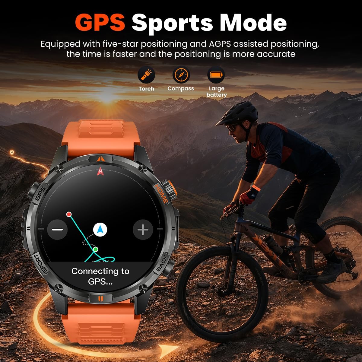 Detalle de idomars YK15 GPS-smartwatch met rond scherm van 1,46 inch en IP68