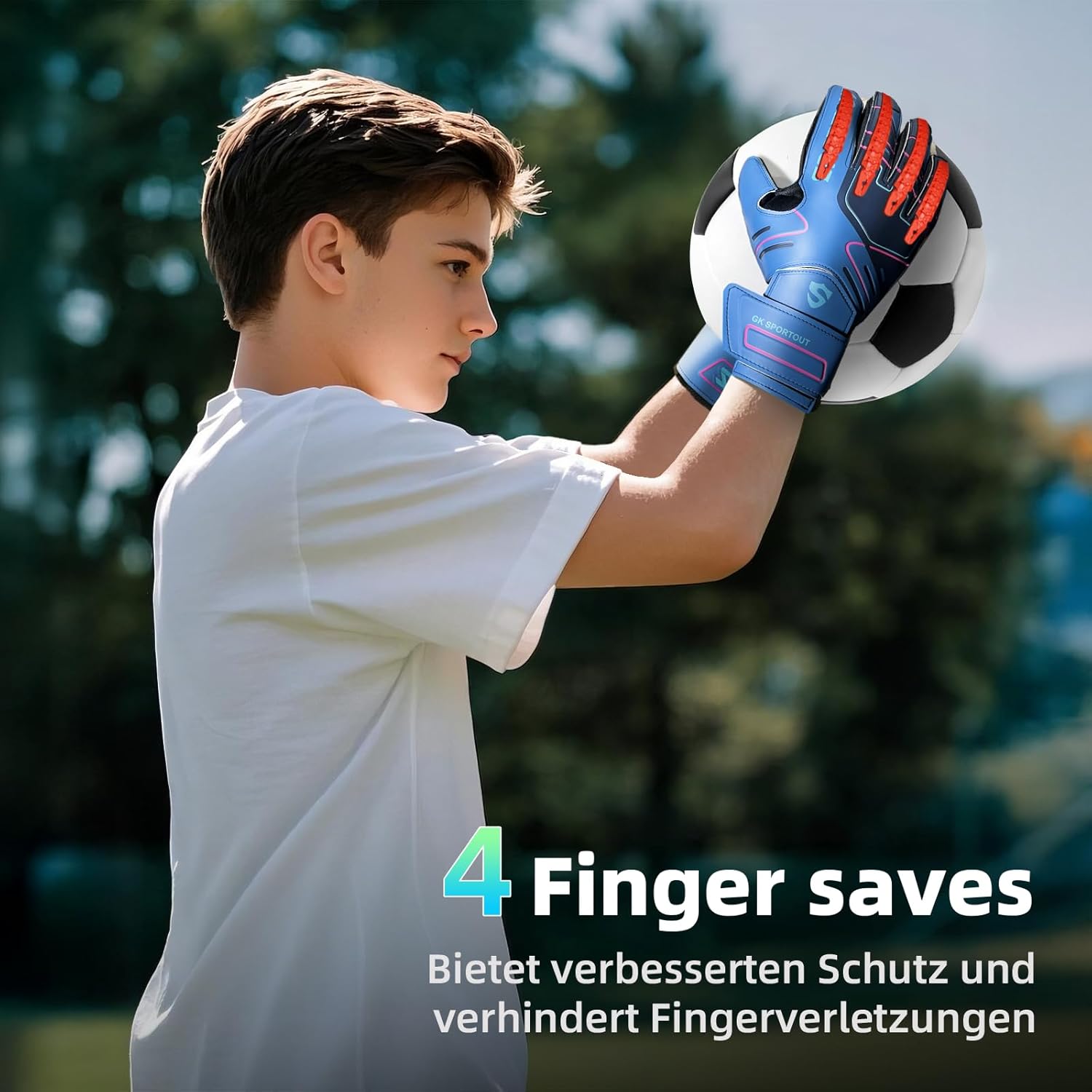 Detalle de Sportout Youth & Adult Goalie Gloves with 4+3MM Latex, Finger Protection & Double Wrist Support