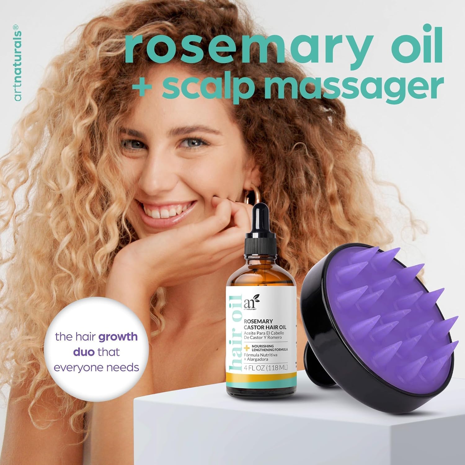 Detalle 2 de Artnaturals Organic Rosemary Castor Hair Oil + Massager Set