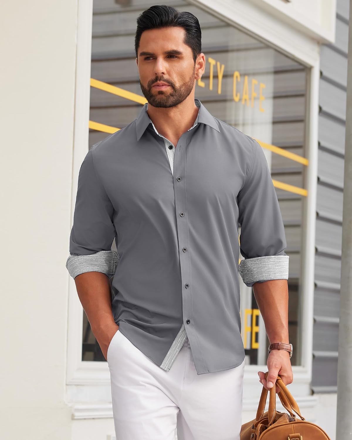 Detalle de J.VER Hemd Herren Langarm Regular Fit Tencel