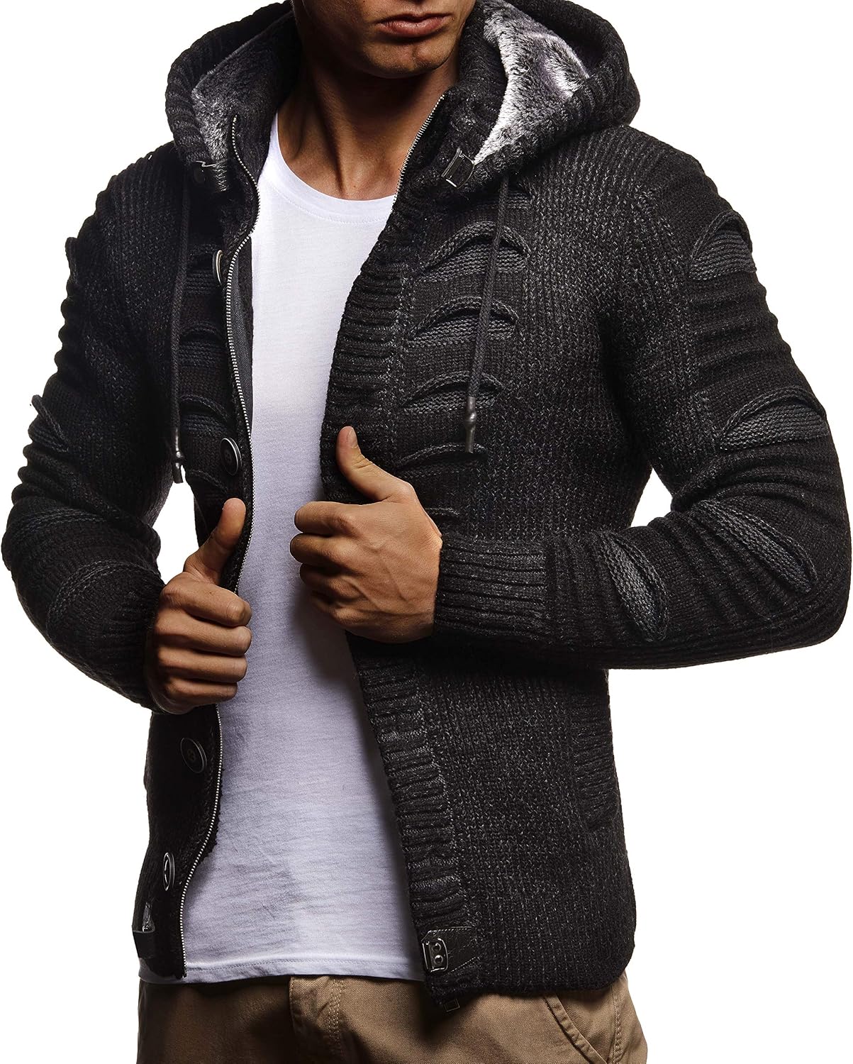 Detalle de Leif Nelson Strickjacke Herren Kapuze