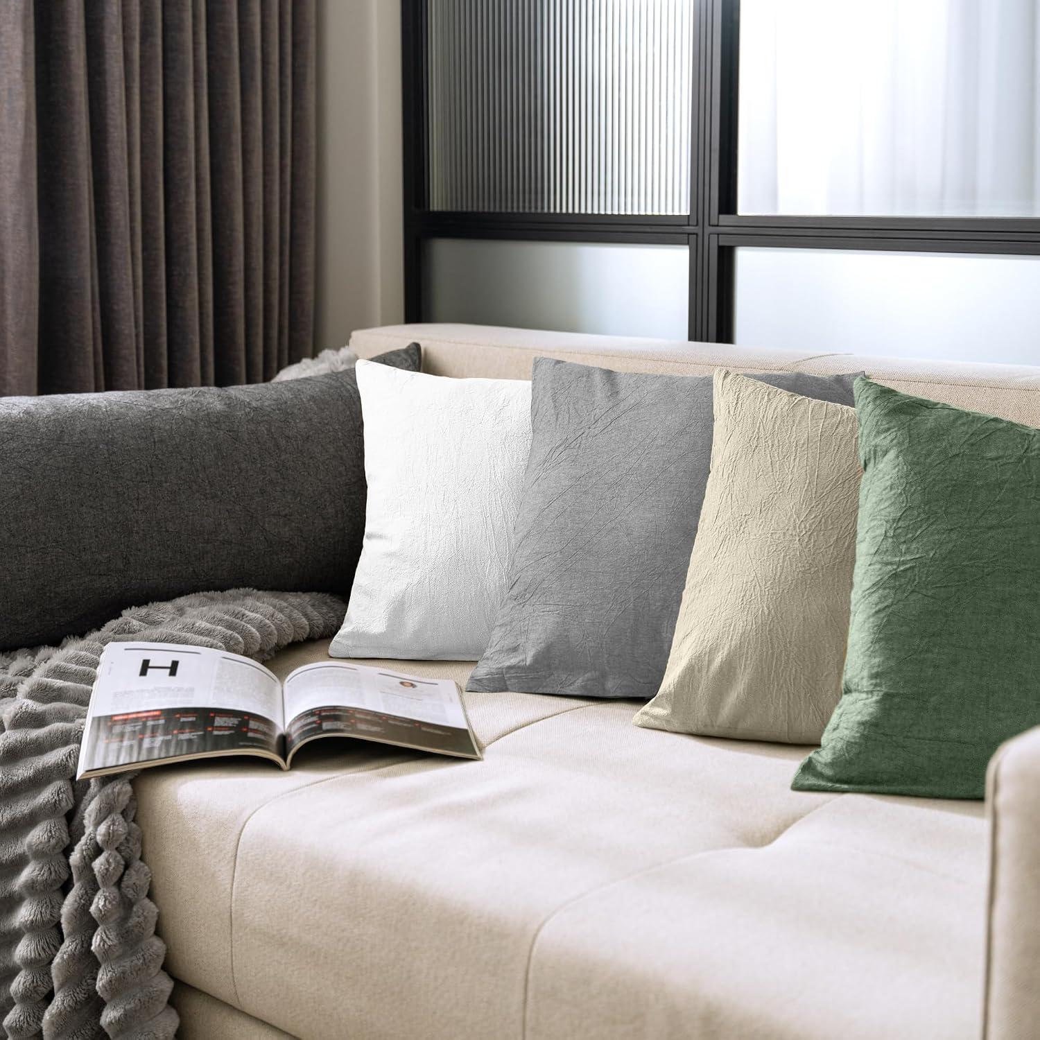 Detalle 2 de Dreamzie Taie Oreiller 40x80 Coton – Lot de 2, Beige, Oeko-Tex, Lavée au stonewash